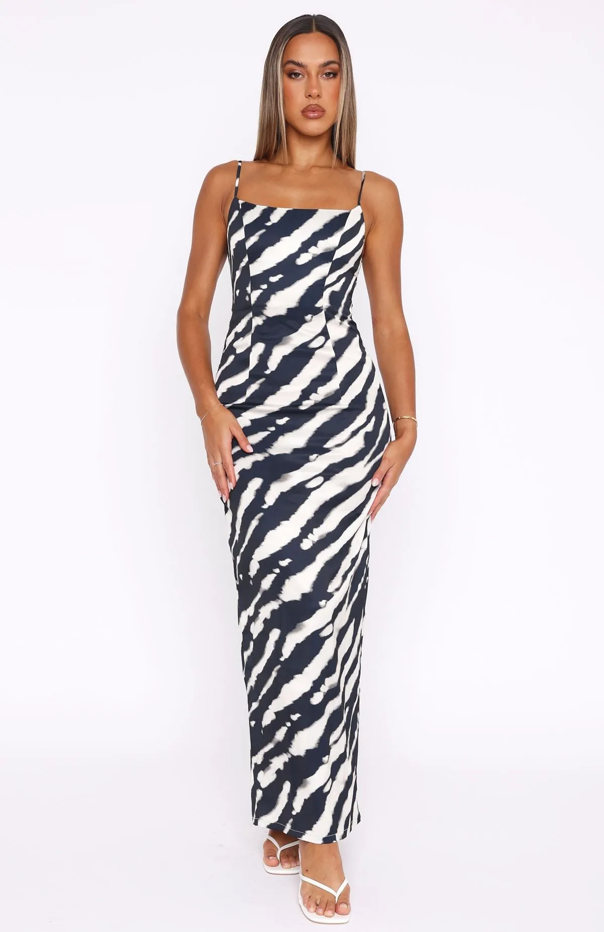 Just A Fan Maxi Dress Black Abstract Stripe sold by White Fox Boutique product image thumbnail 2