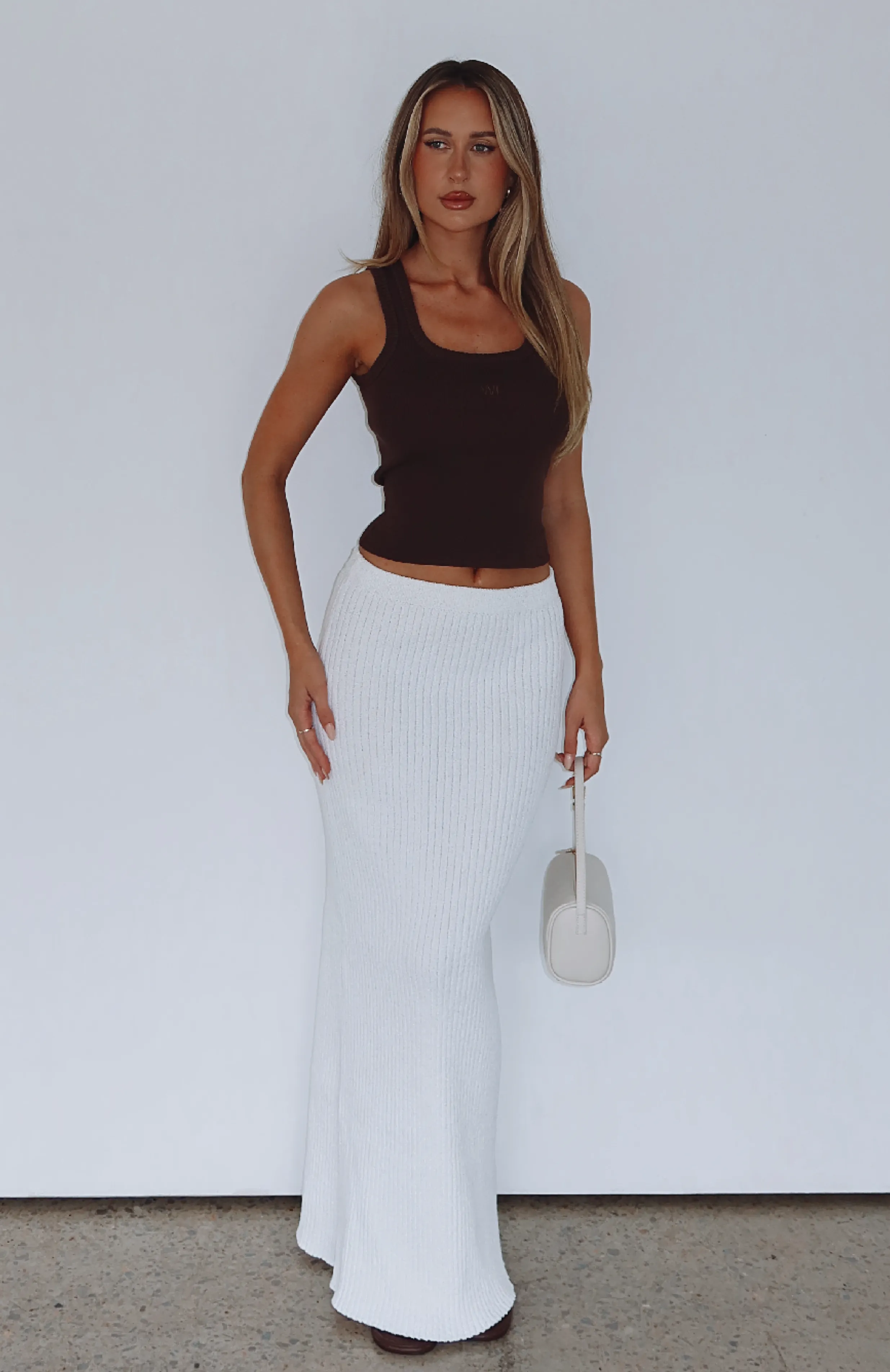 Millionaire Knit Maxi Skirt White sold by White Fox Boutique