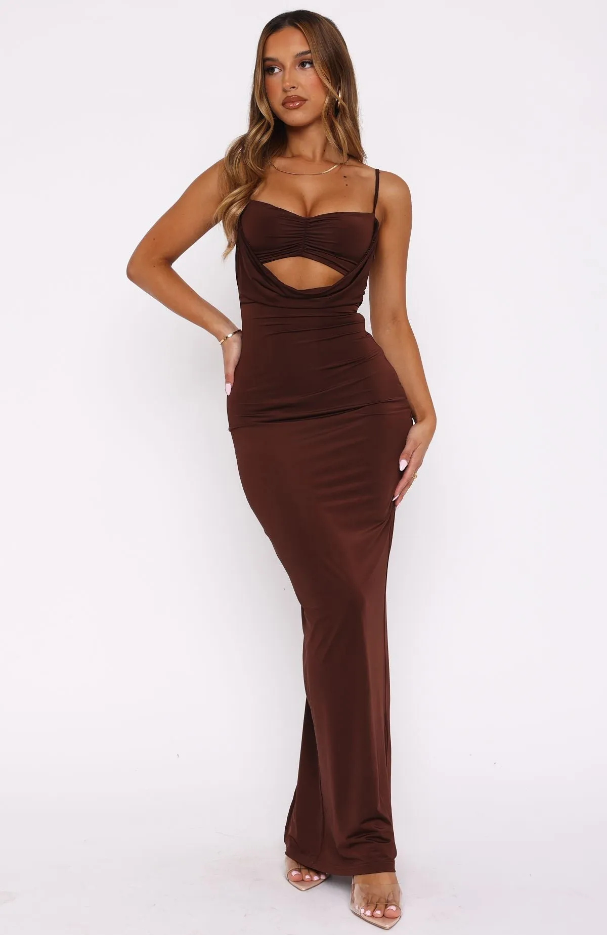 Hit The City Maxi Dress Chocolate sold by White Fox Boutique product image thumbnail 2