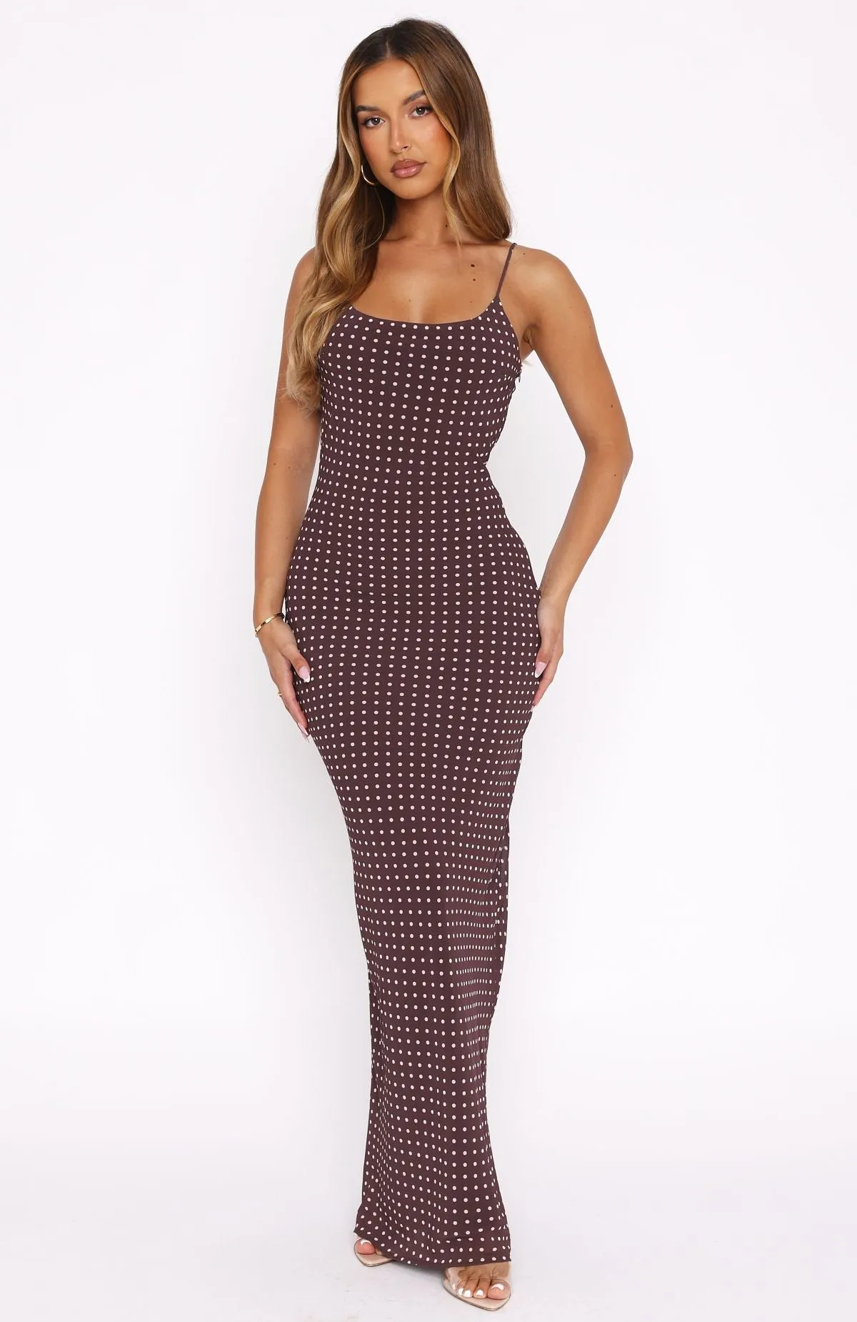 Lost Stars Maxi Dress Chocolate Polka Dot sold by White Fox Boutique product image thumbnail 2