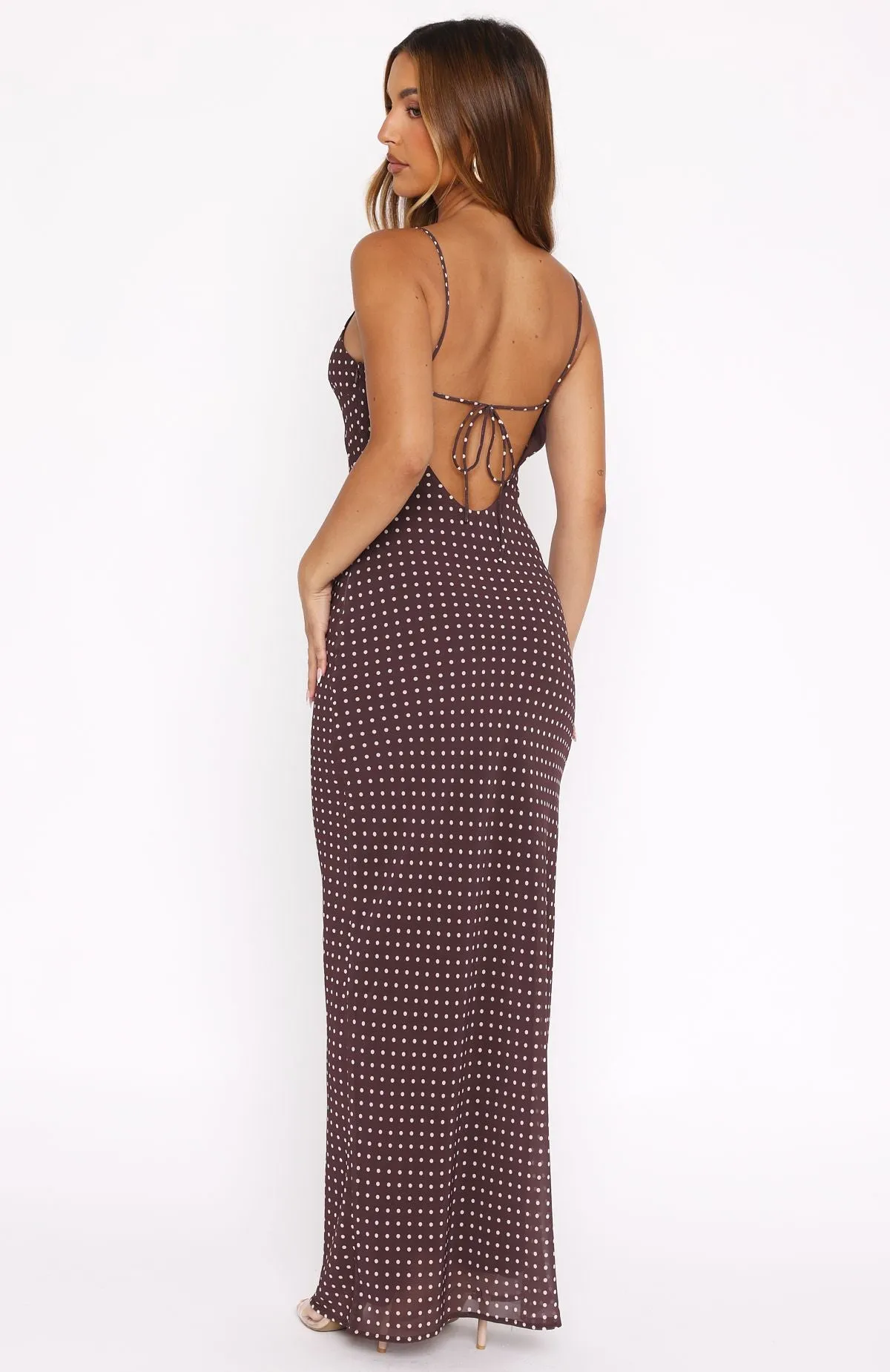 Lost Stars Maxi Dress Chocolate Polka Dot sold by White Fox Boutique product image thumbnail 4