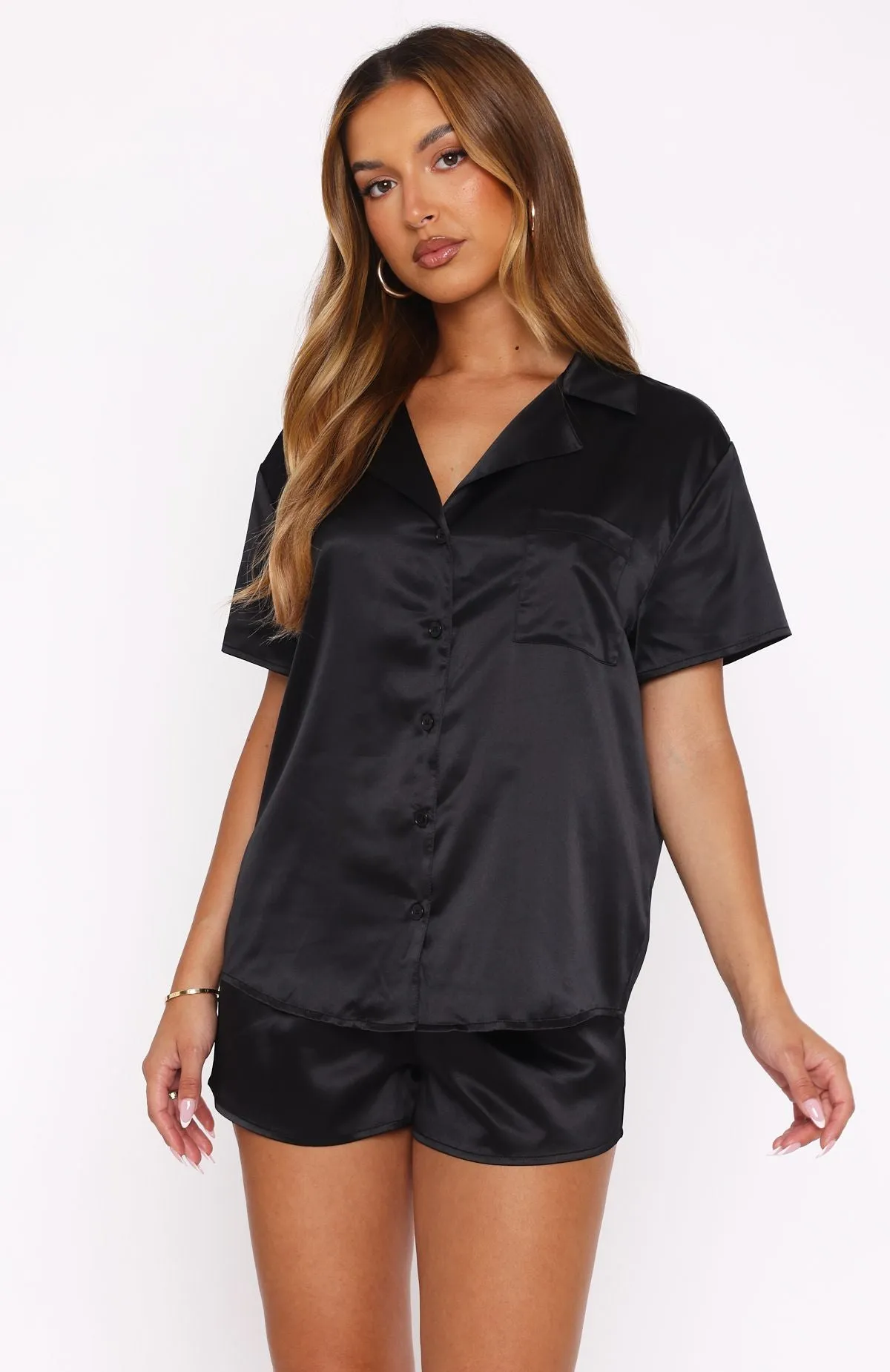Dreamscape Satin Pyjama Set Black sold by White Fox Boutique product image thumbnail 2