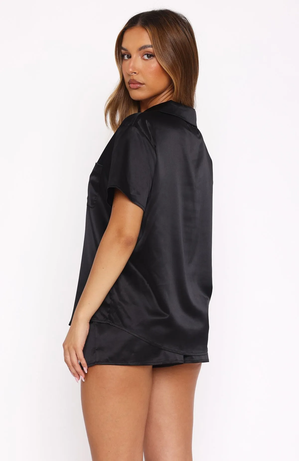 Dreamscape Satin Pyjama Set Black sold by White Fox Boutique product image thumbnail 4