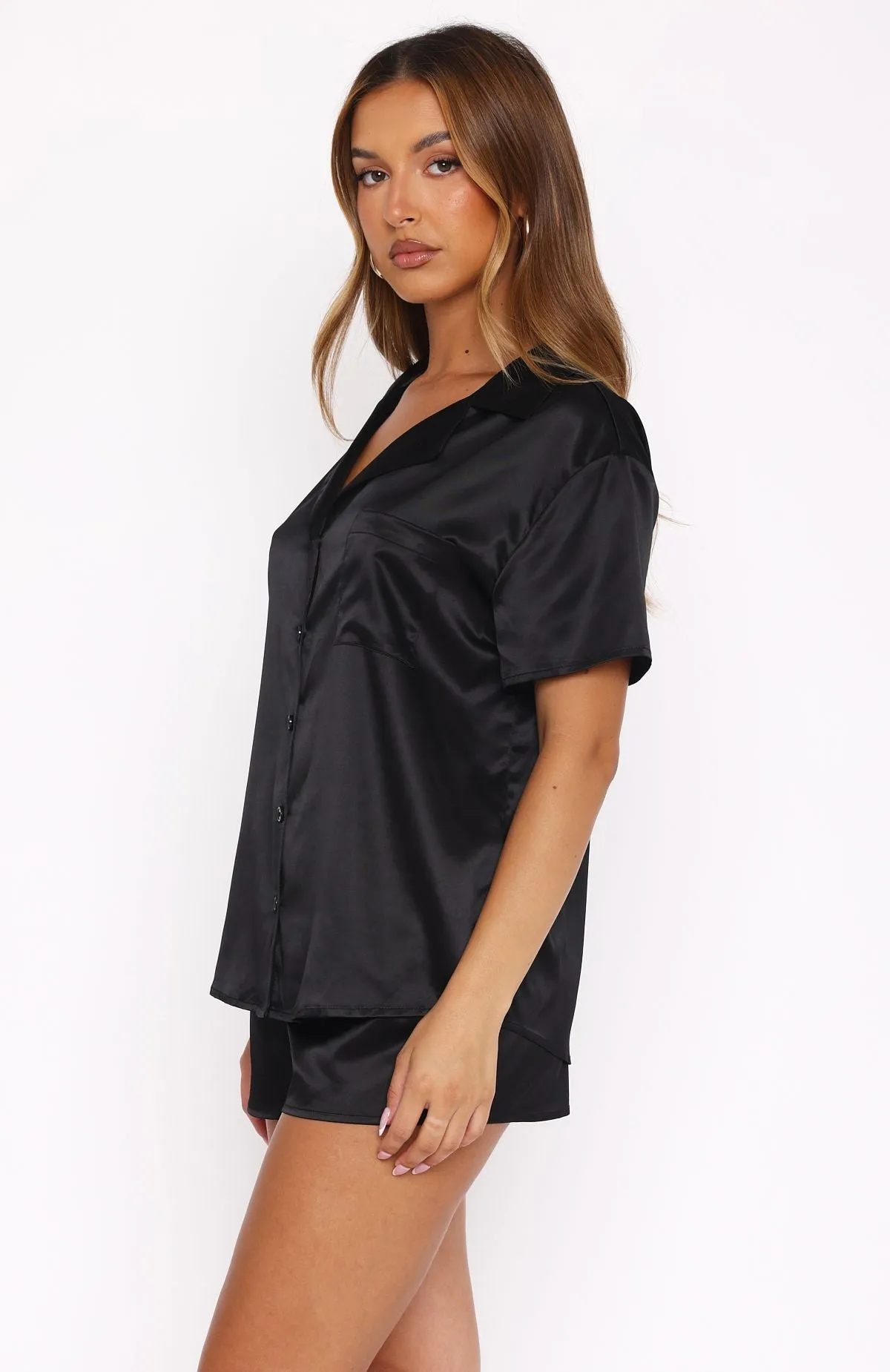 Dreamscape Satin Pyjama Set Black sold by White Fox Boutique product image thumbnail 3