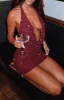 By Candlelight Beaded Mini Dress Burgundy sold by White Fox Boutique