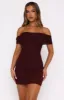 Got The Talent Off Shoulder Mini Dress Burgundy sold by White Fox Boutique