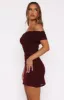 Got The Talent Off Shoulder Mini Dress Burgundy sold by White Fox Boutique