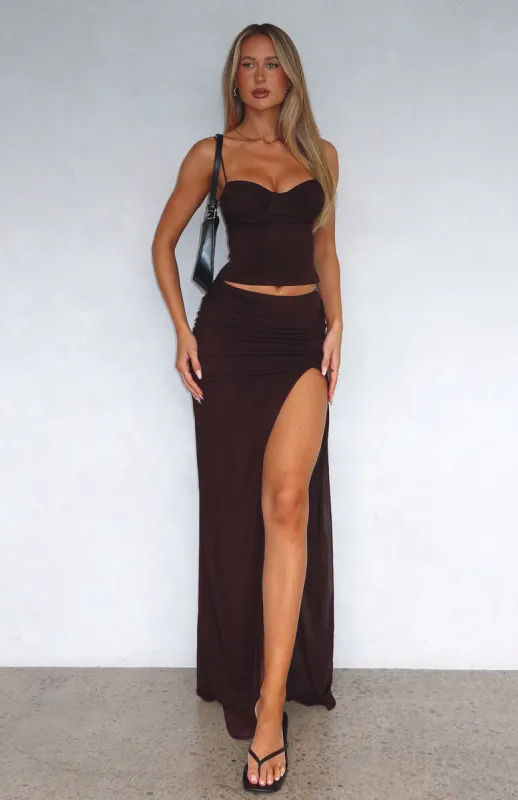 Something Feels Off Maxi Skirt Chocolate sold by White Fox Boutique