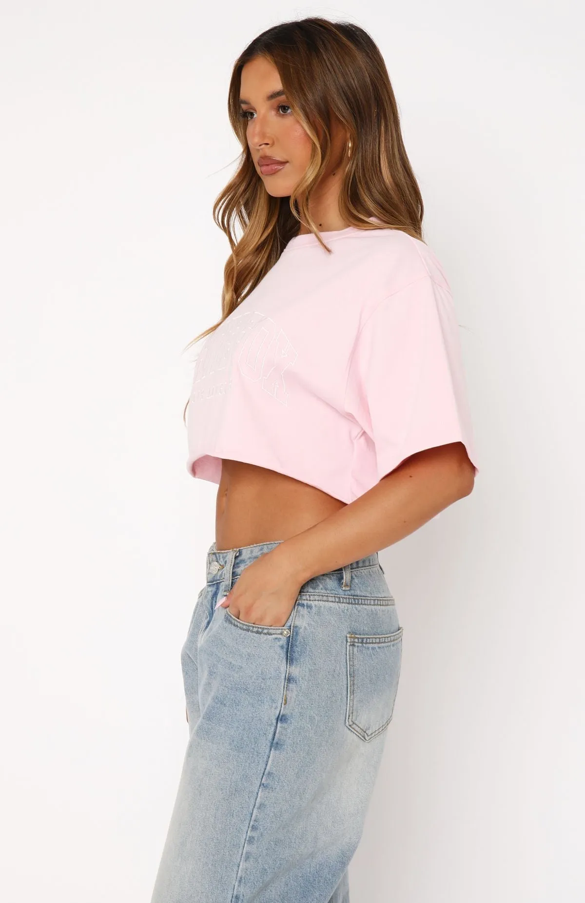 Let's Get Started Oversized Cropped Tee Pink sold by White Fox Boutique product image thumbnail 3