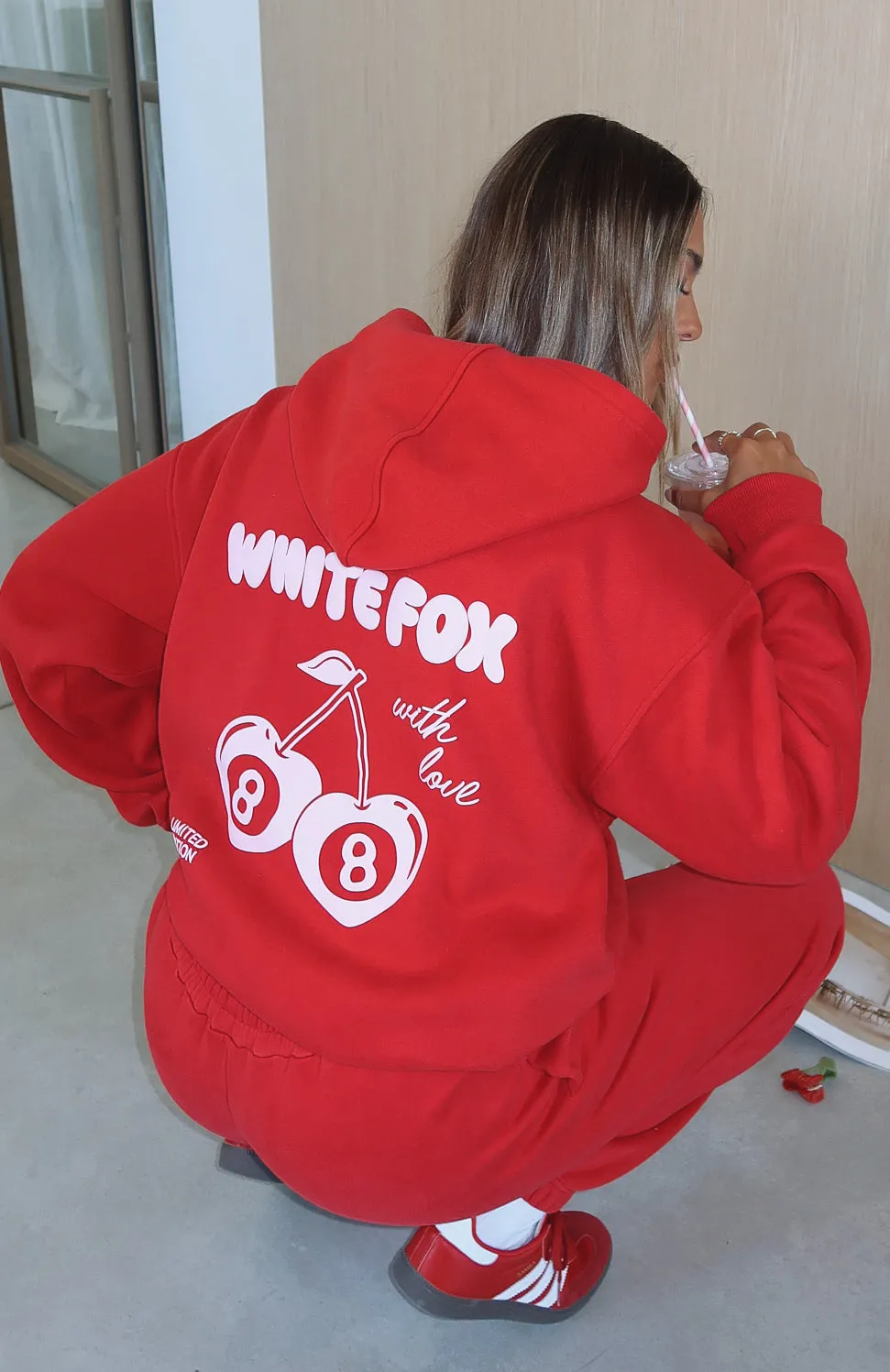 With Love In The Moment Oversized Hoodie Red sold by White Fox Boutique