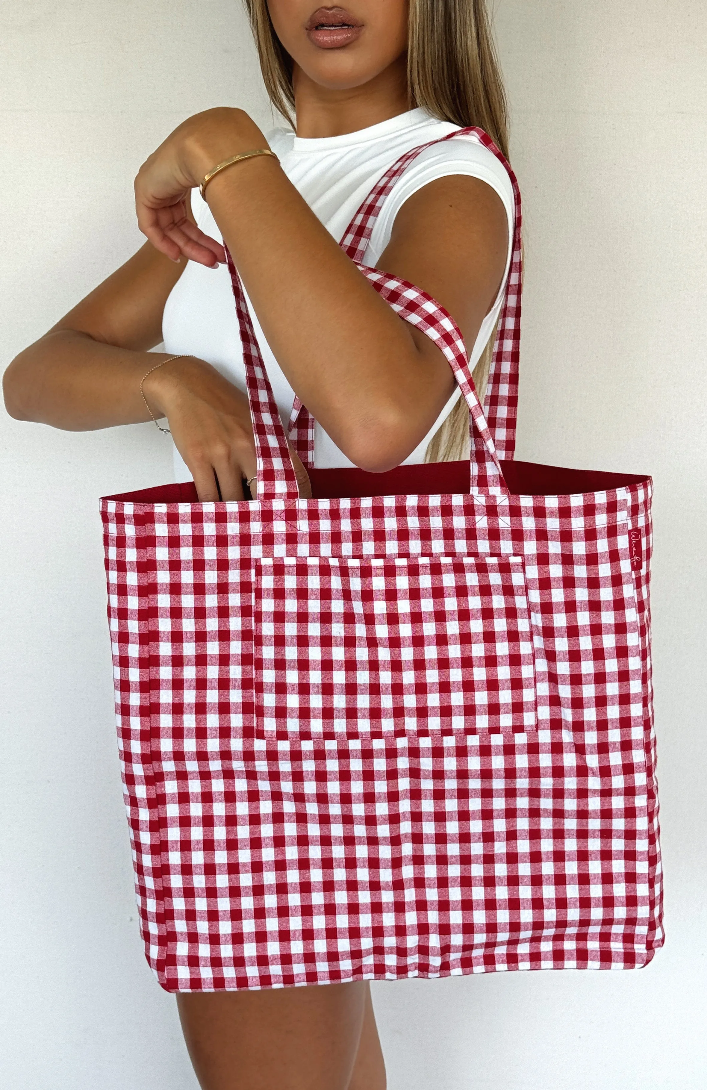 Give Me Your Love Tote Bag Red Gingham sold by White Fox Boutique