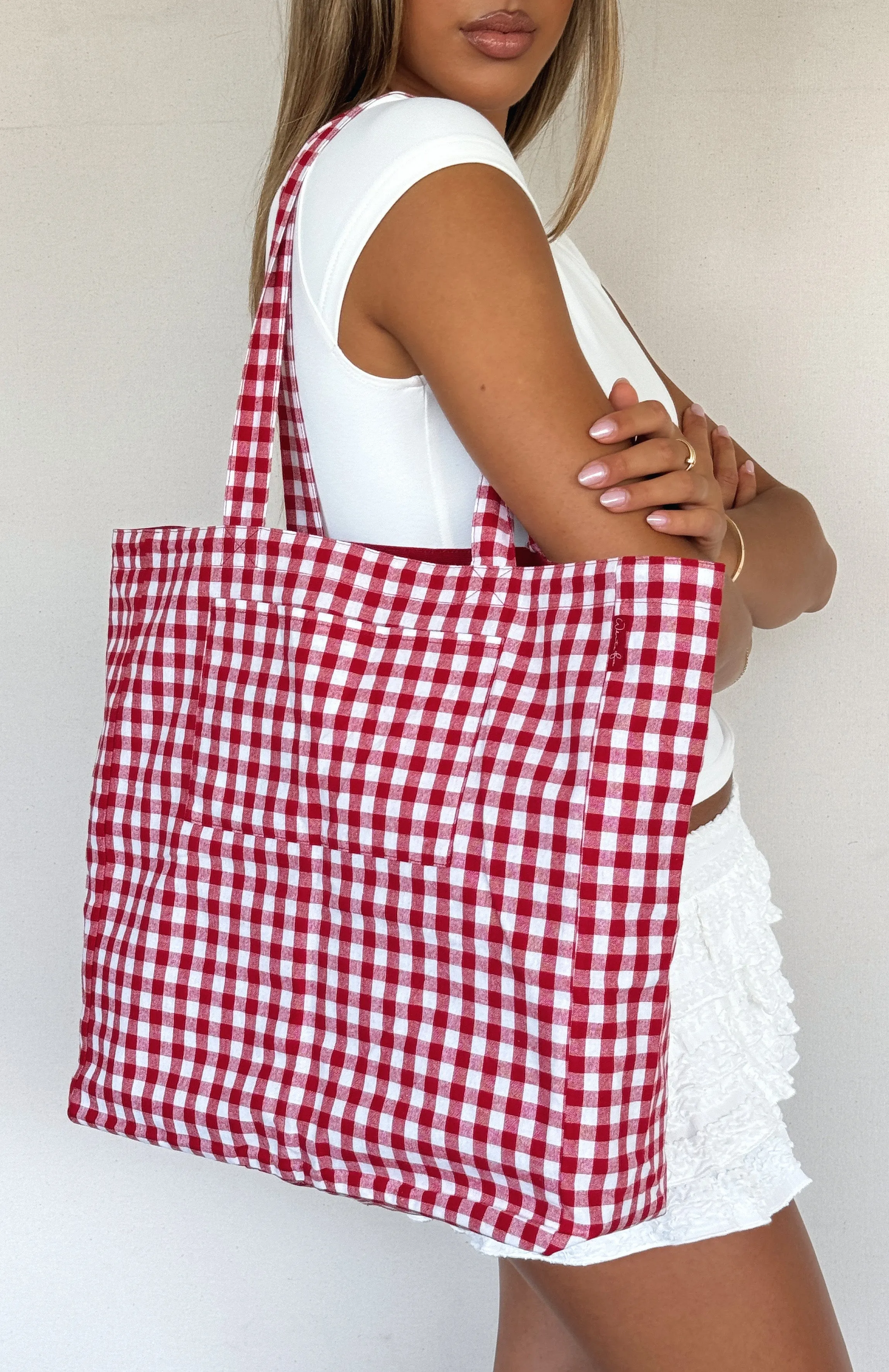 Give Me Your Love Tote Bag Red Gingham sold by White Fox Boutique product image thumbnail 4