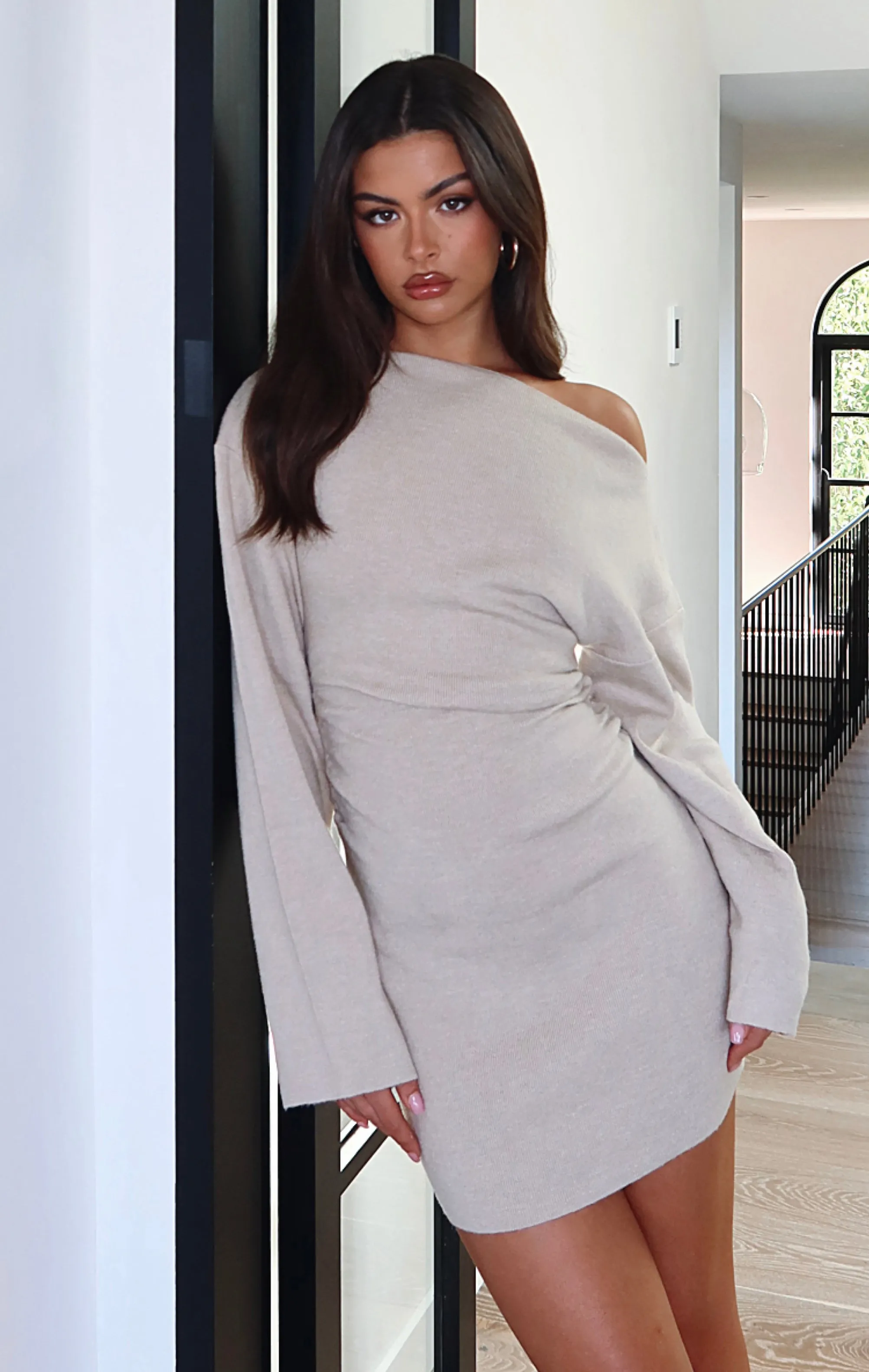 Strange World Long Sleeve Mini Dress Stone sold by White Fox Boutique