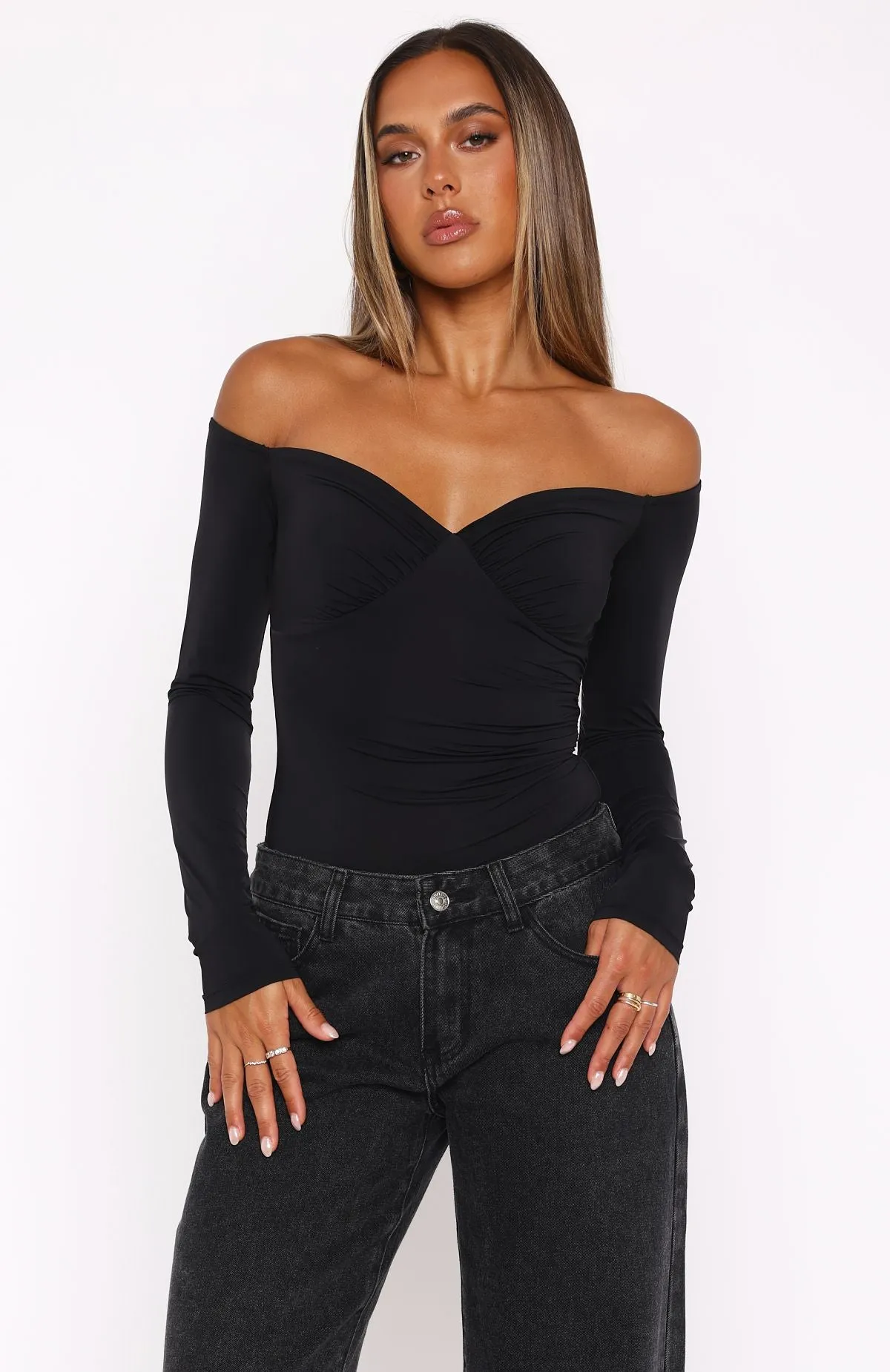 Your Muse Long Sleeve Bodysuit Black sold by White Fox Boutique product image thumbnail 4