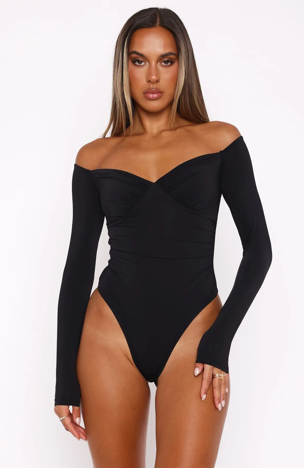 Your Muse Long Sleeve Bodysuit Black sold by White Fox Boutique product image thumbnail 2