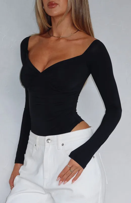 Your Muse Long Sleeve Bodysuit Black sold by White Fox Boutique