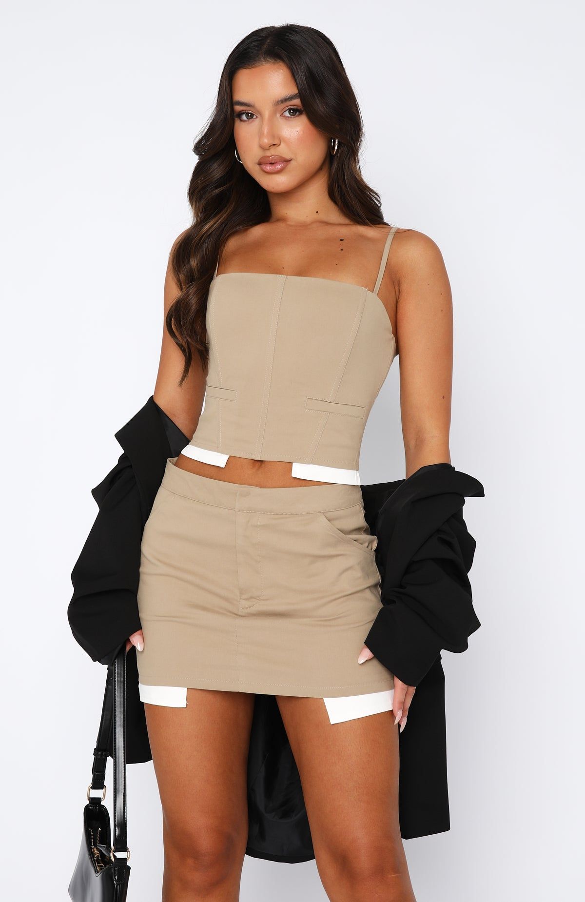 Stay Forever Mini Skirt Taupe sold by White Fox Boutique product image thumbnail 2