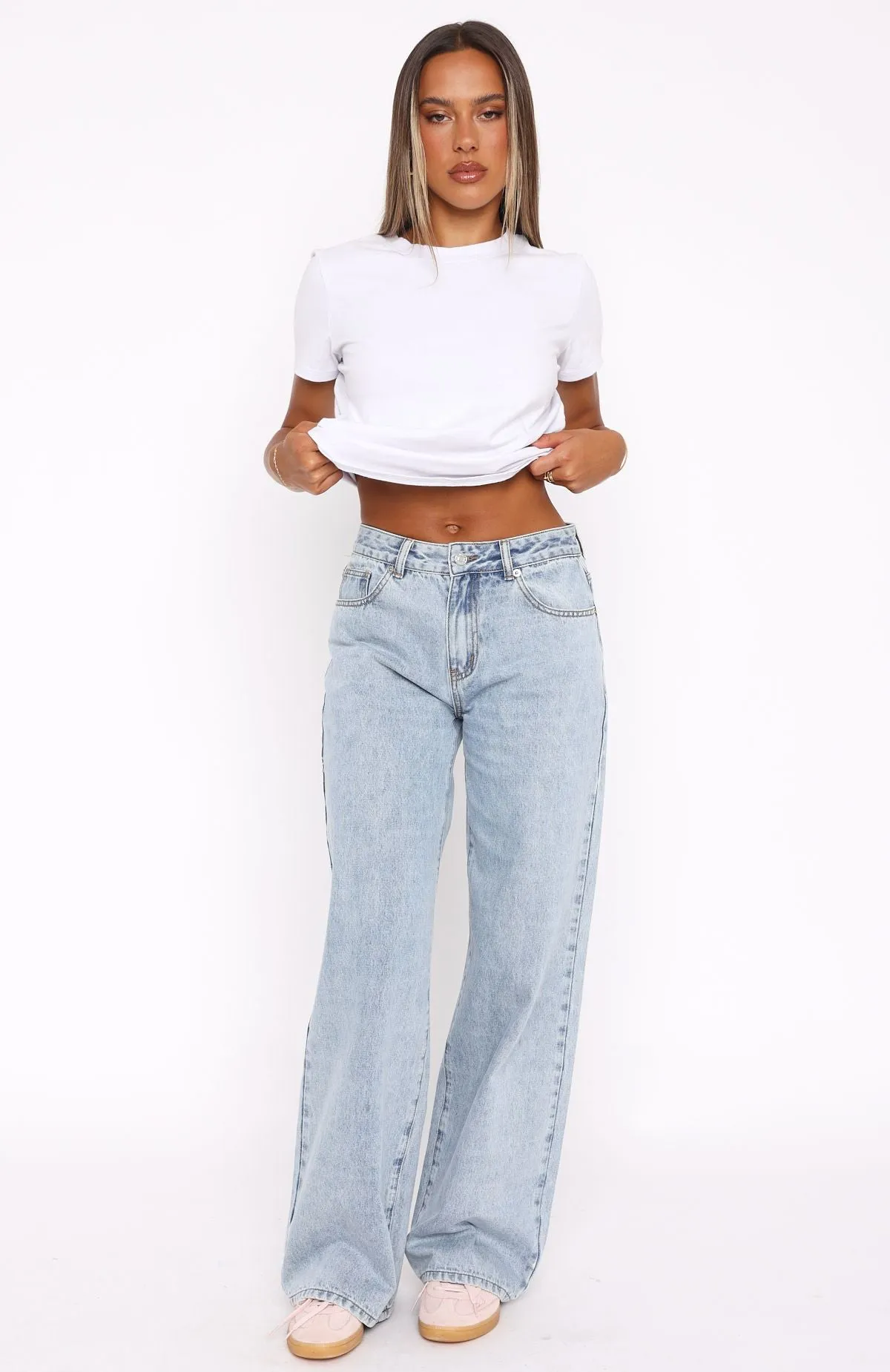 Emma Mid Rise Wide Leg Jeans Mid Blue sold by White Fox Boutique product image thumbnail 2