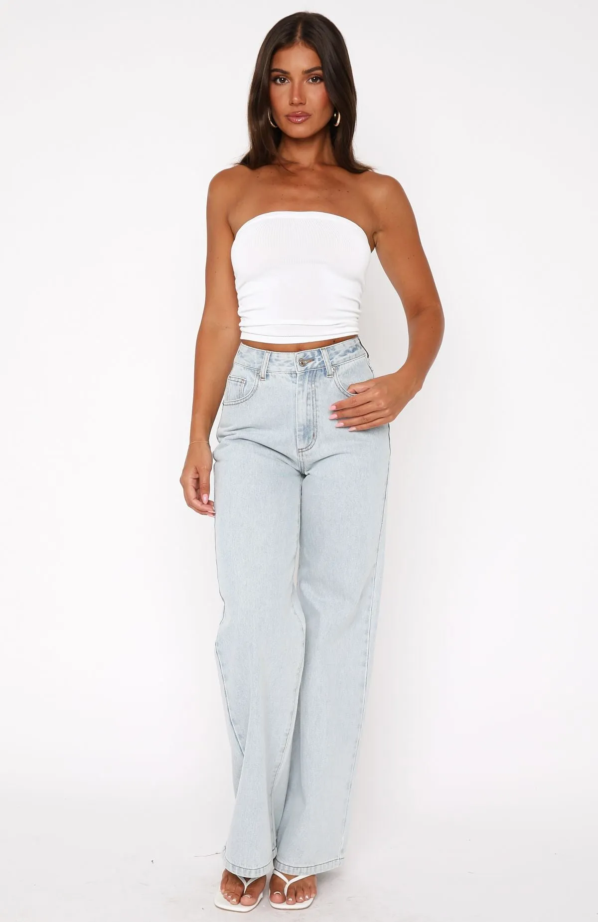 Lola High Rise Wide Leg Jeans Light Blue sold by White Fox Boutique product image thumbnail 2