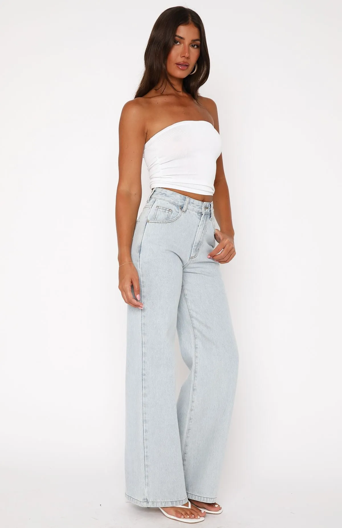 Lola High Rise Wide Leg Jeans Light Blue sold by White Fox Boutique product image thumbnail 3