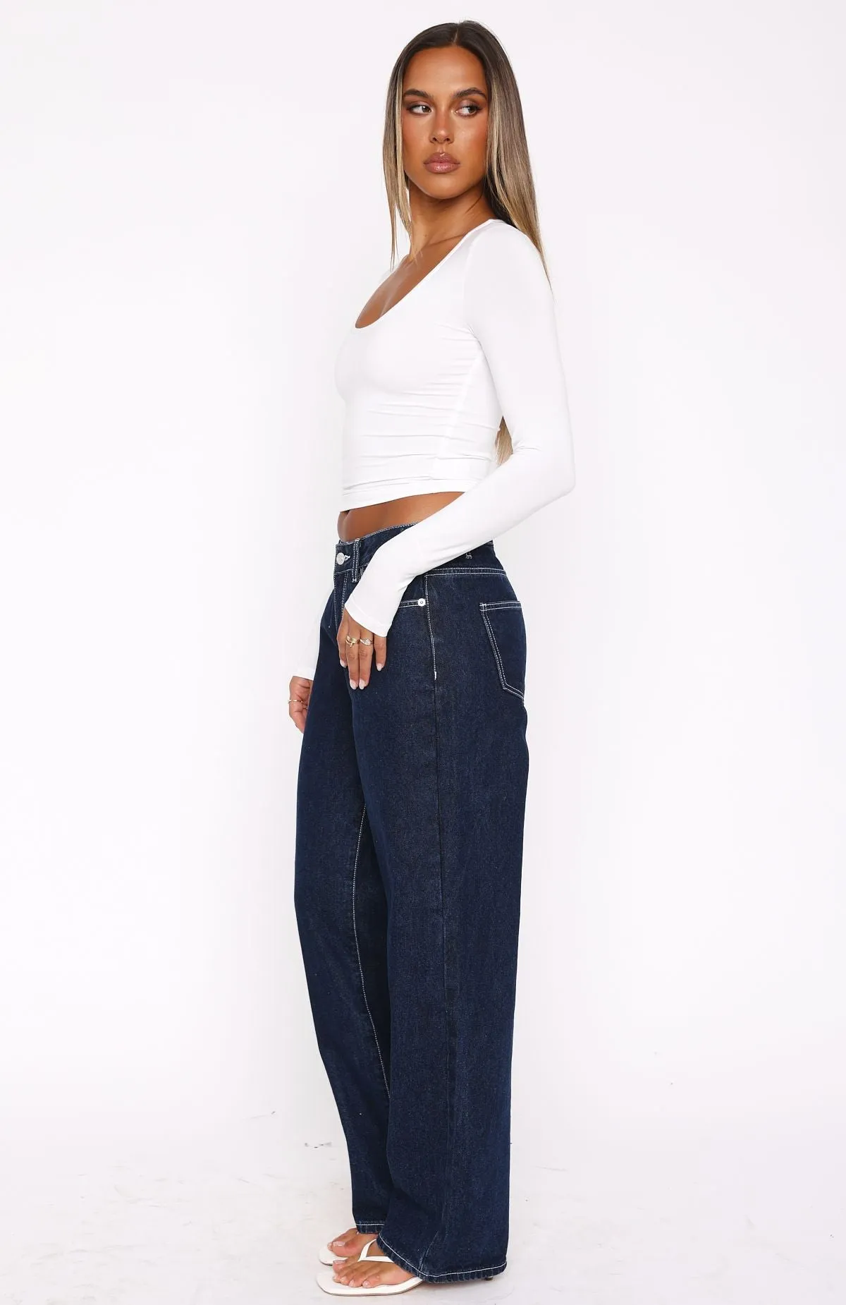 Bring The Style Low Rise Wide Leg Jeans Dark Indigo sold by White Fox Boutique product image thumbnail 3