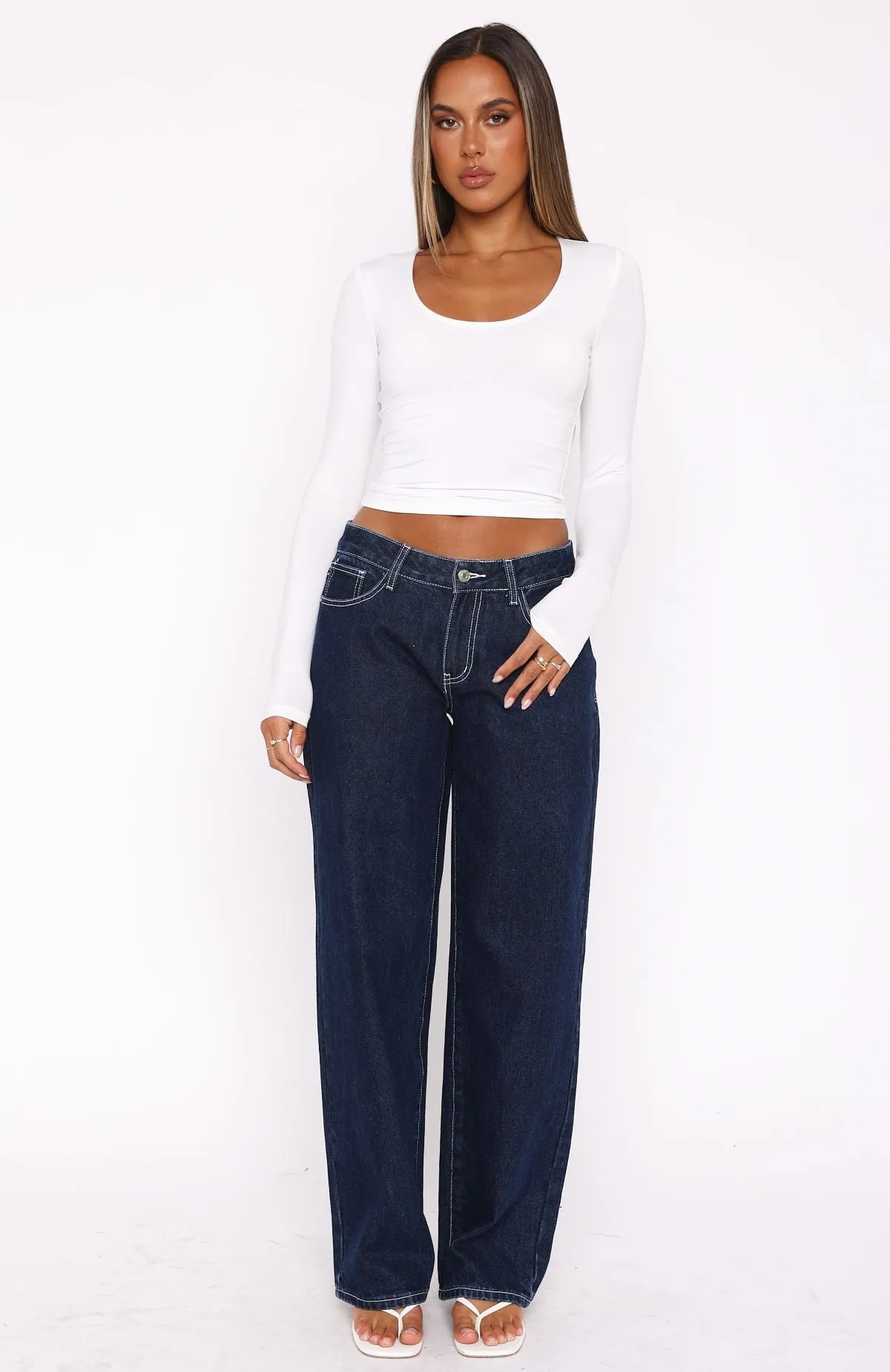 Bring The Style Low Rise Wide Leg Jeans Dark Indigo sold by White Fox Boutique product image thumbnail 2