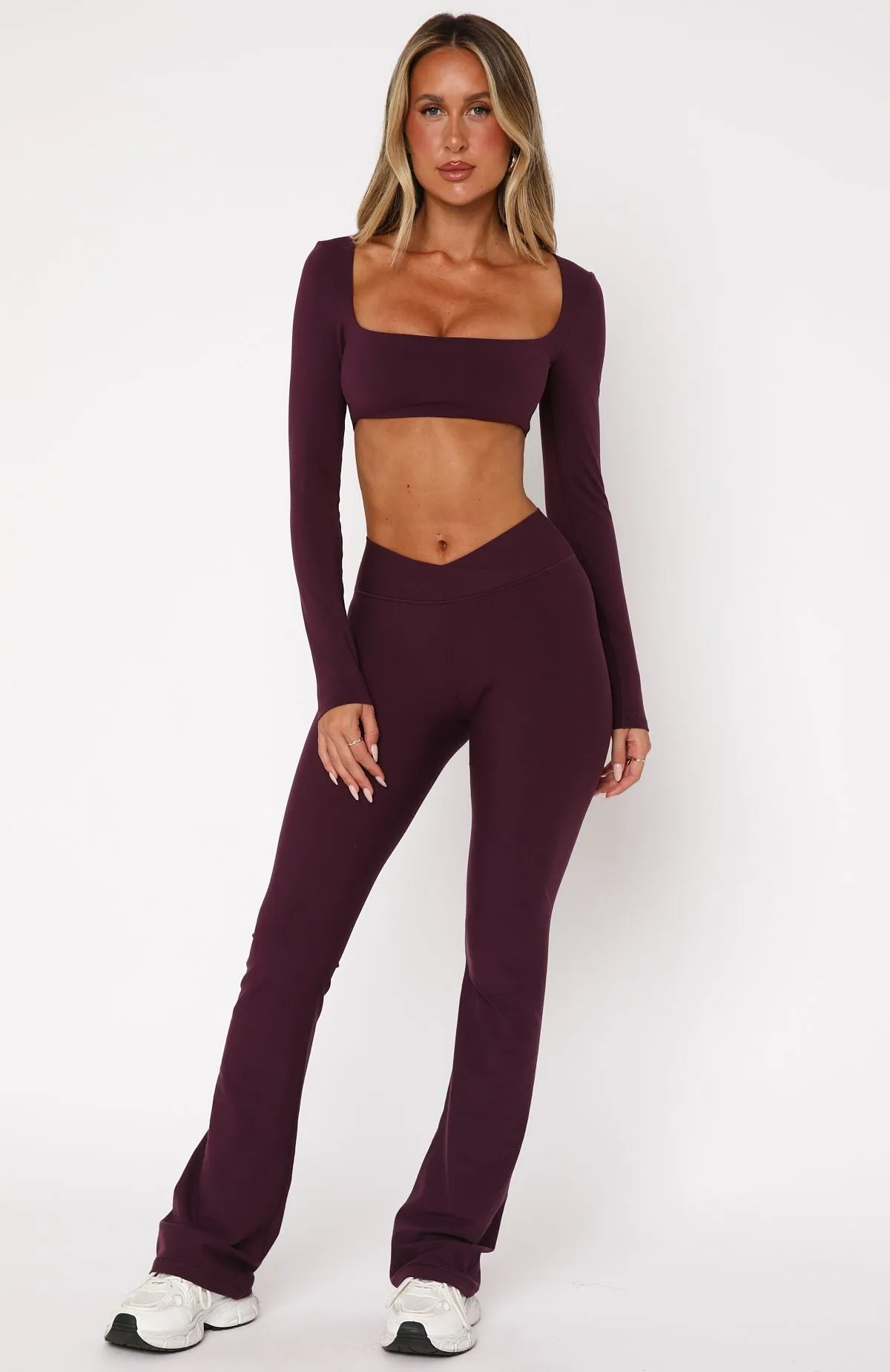 Wellness Flare Leggings Plum sold by White Fox Boutique product image thumbnail 2