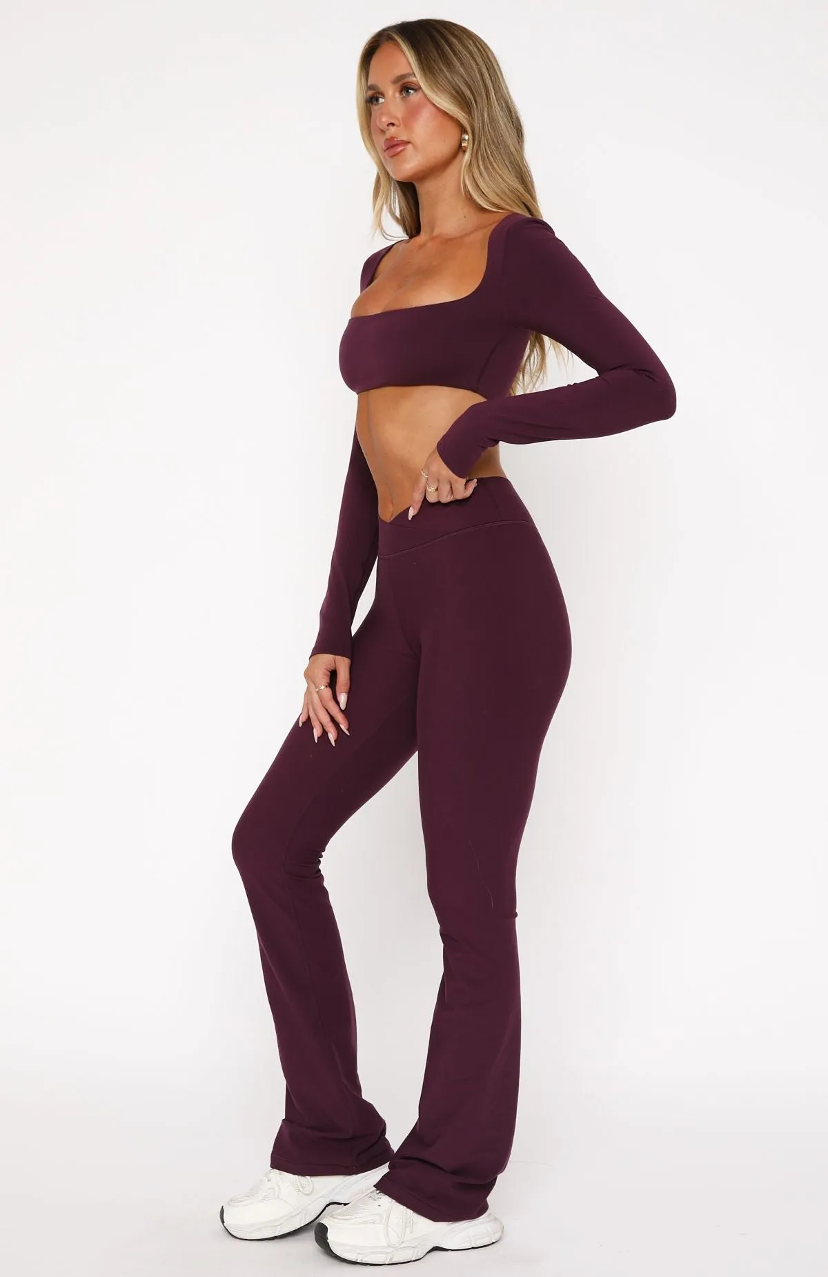 Wellness Flare Leggings Plum sold by White Fox Boutique product image thumbnail 3