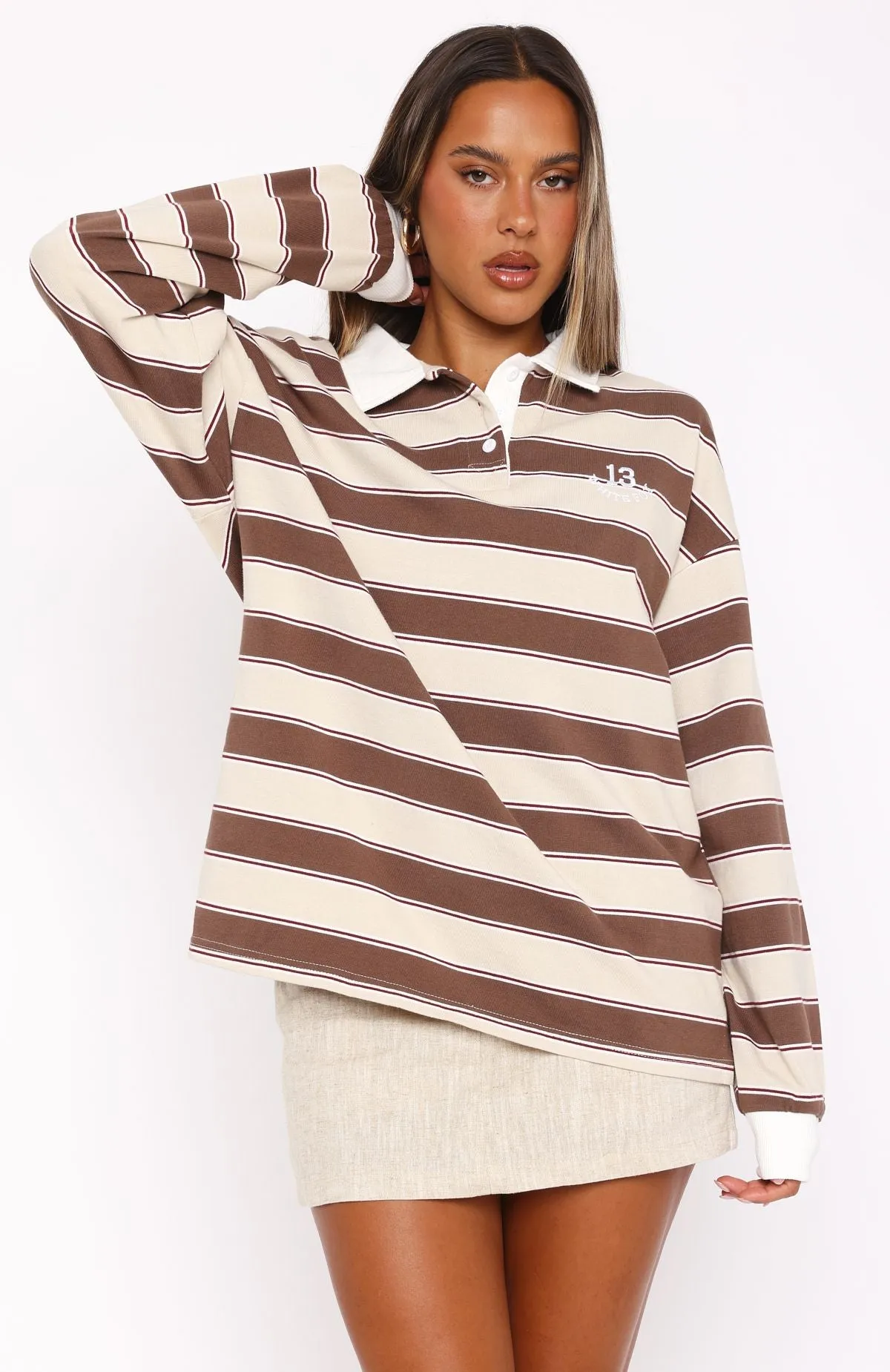 Whatever You Want Long Sleeve Rugby Shirt Neutral Stripe sold by White Fox Boutique product image thumbnail 2