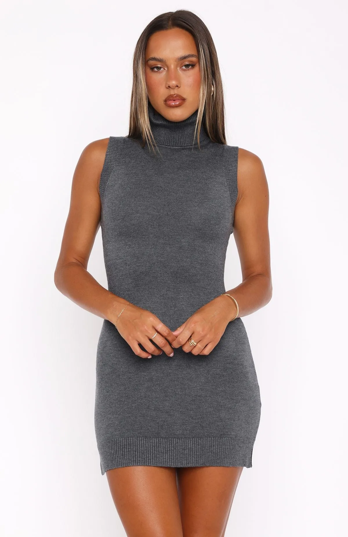 Only Necessary Knit Mini Dress Grey sold by White Fox Boutique product image thumbnail 2