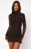 Fatal Attraction Long Sleeve Mini Dress Dark Chocolate sold by White Fox Boutique