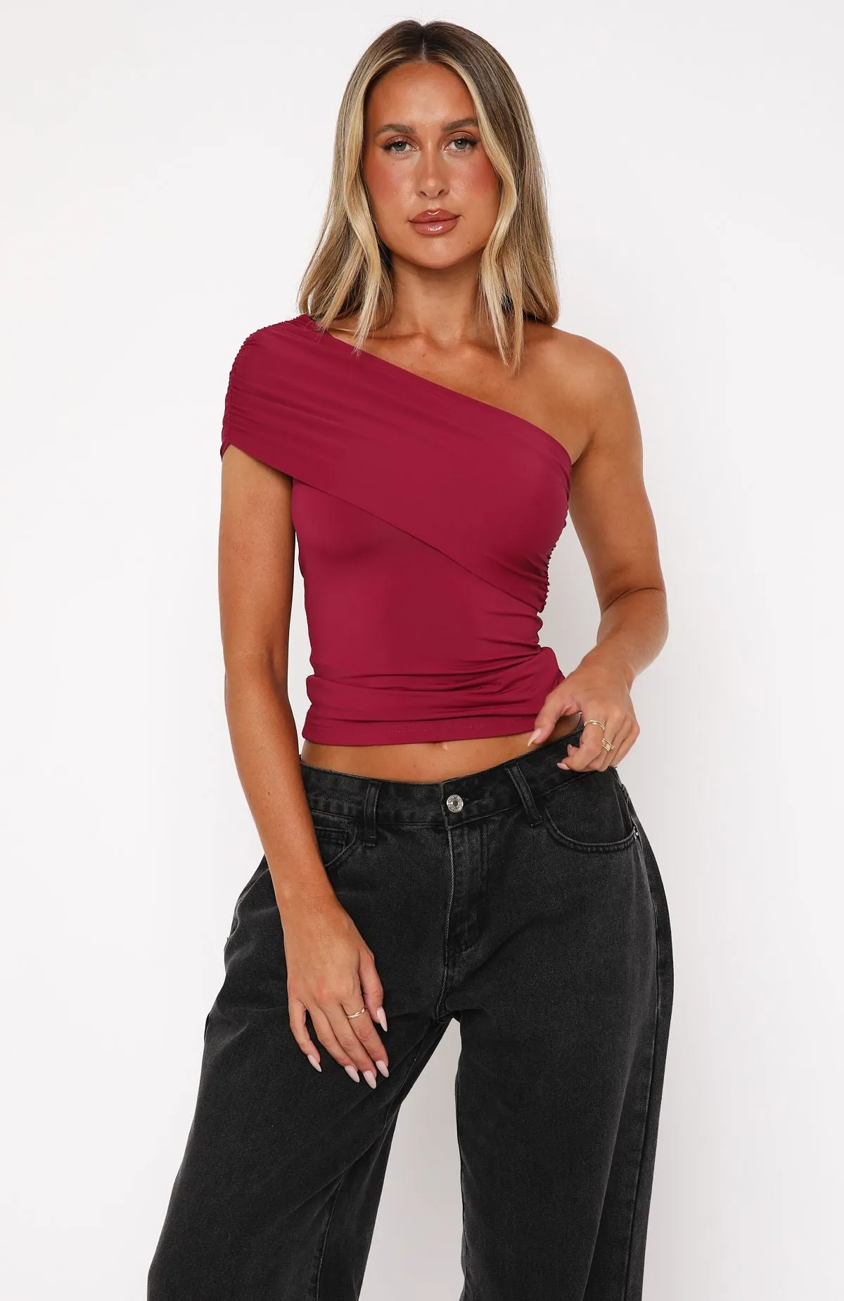 Don't Worry About It One Shoulder Top Berry sold by White Fox Boutique product image thumbnail 2