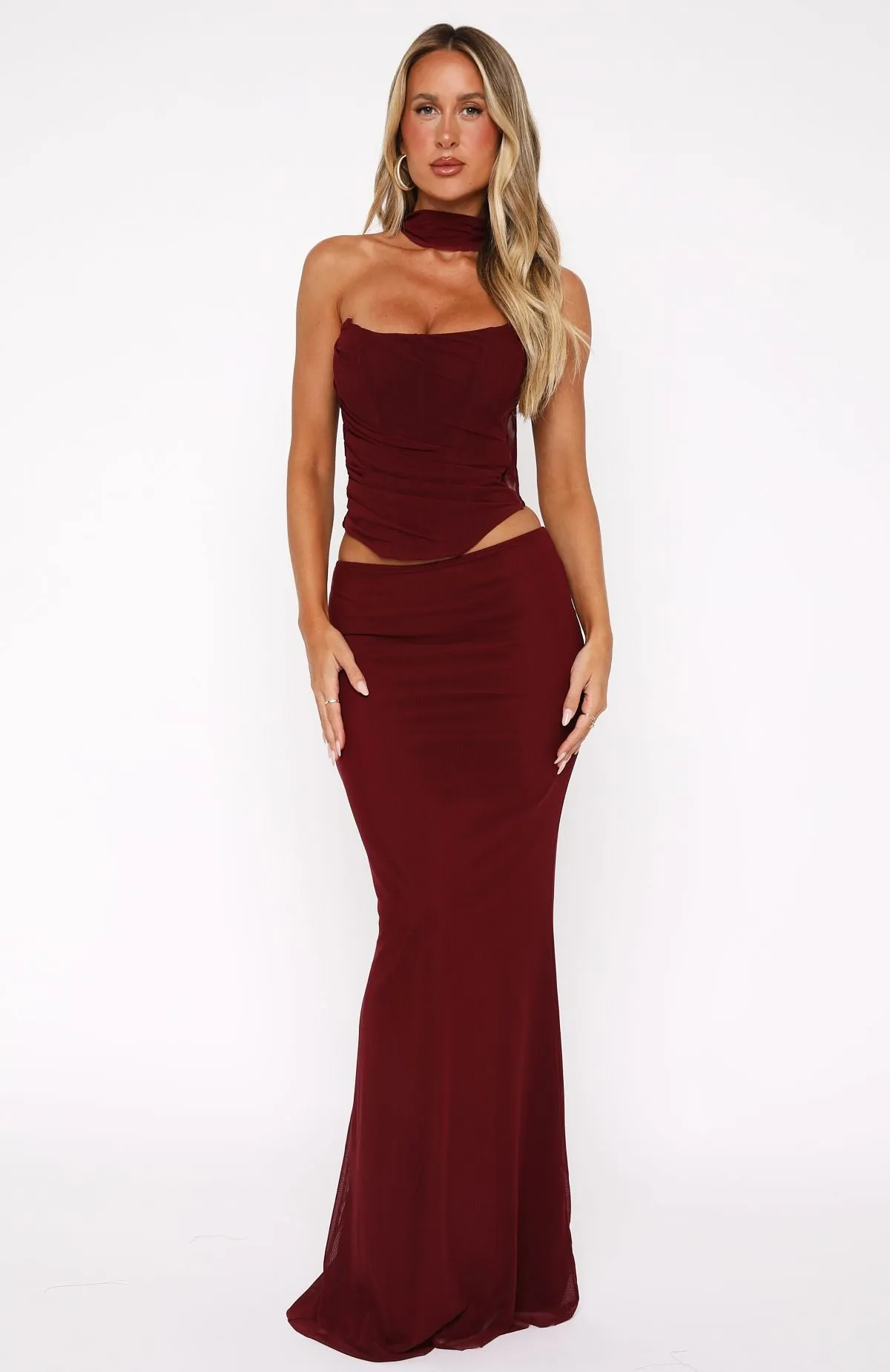 Loving You Maxi Skirt Burgundy sold by White Fox Boutique product image thumbnail 2
