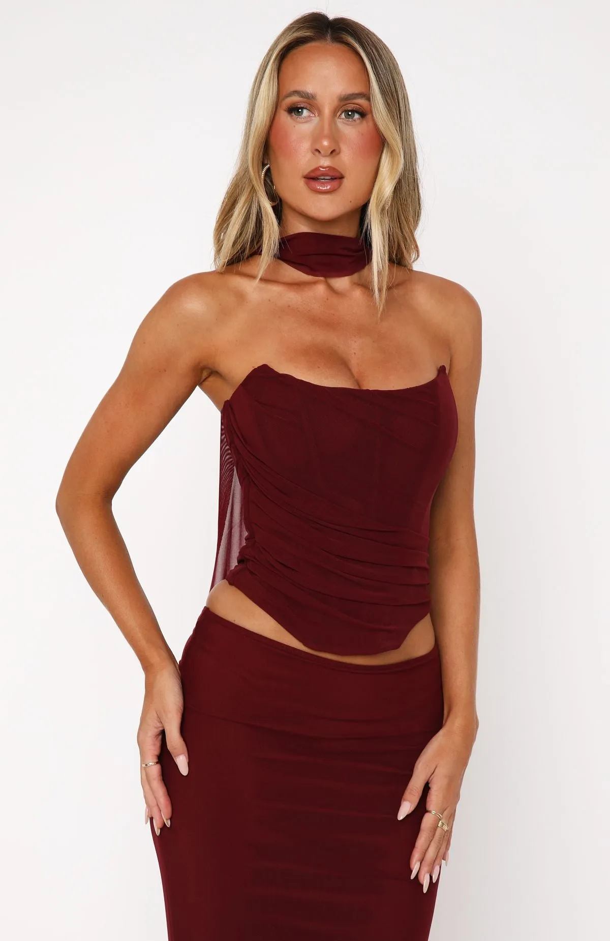 Lovers Lane Strapless Bustier Burgundy sold by White Fox Boutique product image thumbnail 2