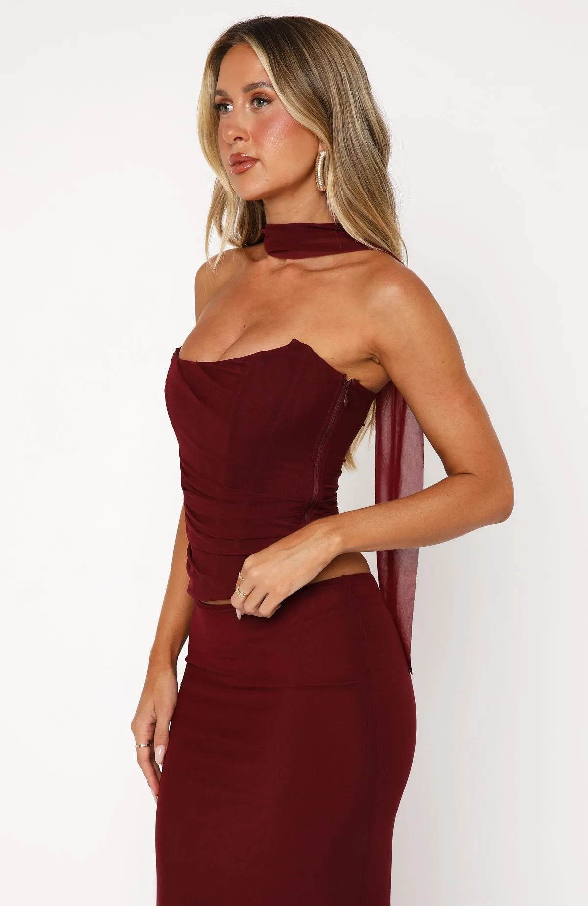 Lovers Lane Strapless Bustier Burgundy sold by White Fox Boutique product image thumbnail 3