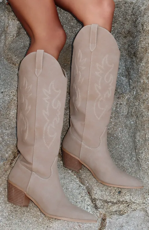 Elizabeth Cowboy Boots Light Tan sold by White Fox Boutique