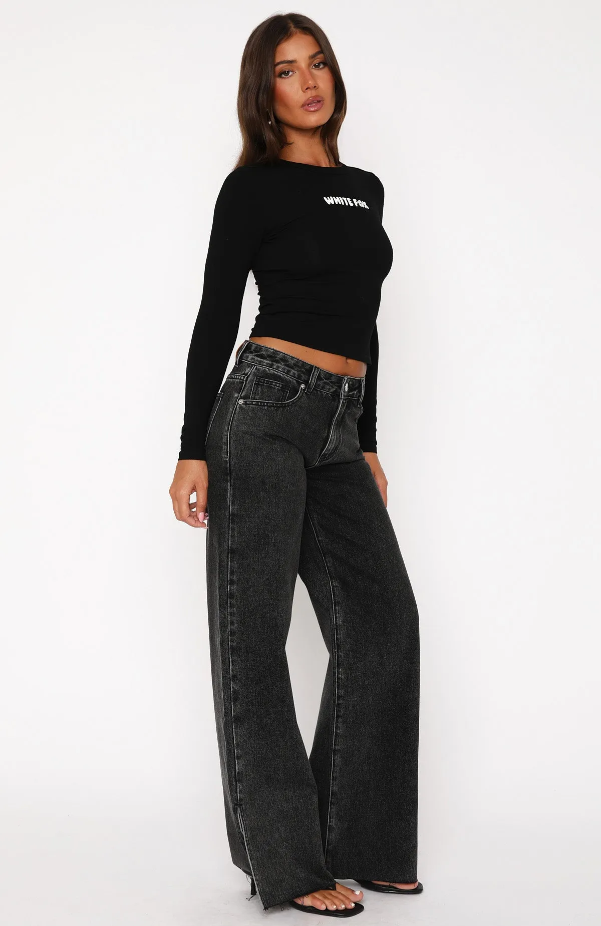 Summer Mid Rise Wide Leg Jeans Black Acid sold by White Fox Boutique product image thumbnail 3