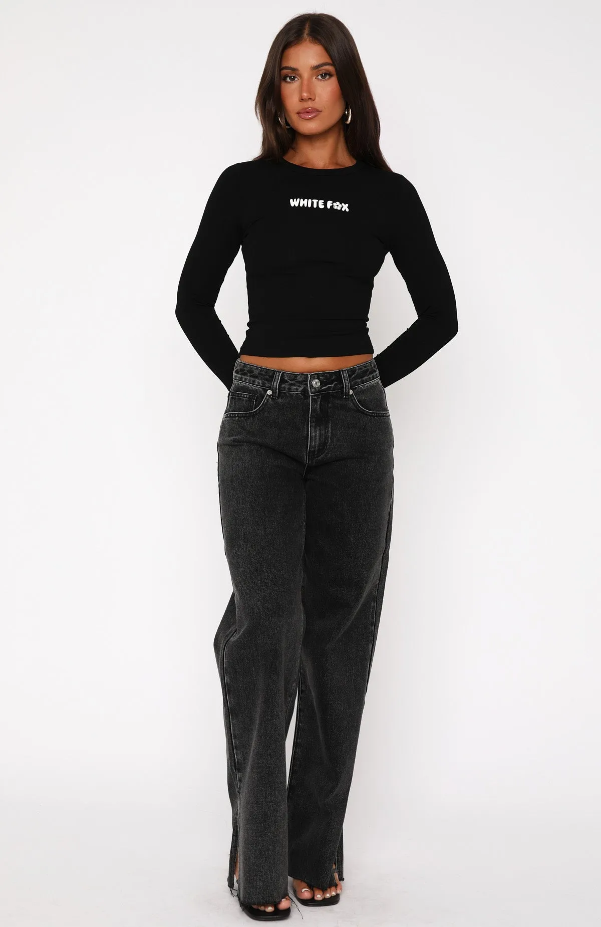 Summer Mid Rise Wide Leg Jeans Black Acid sold by White Fox Boutique product image thumbnail 2