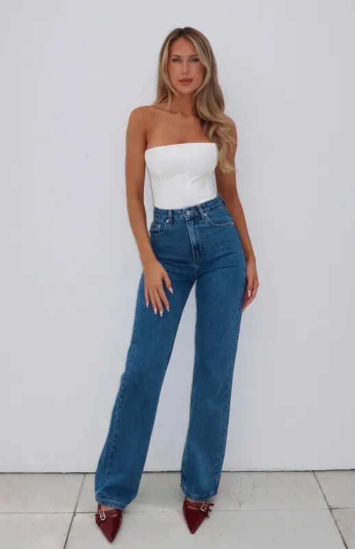 Long Way To Go High Rise Straight Leg Jeans Cobalt Blue Wash sold by White Fox Boutique