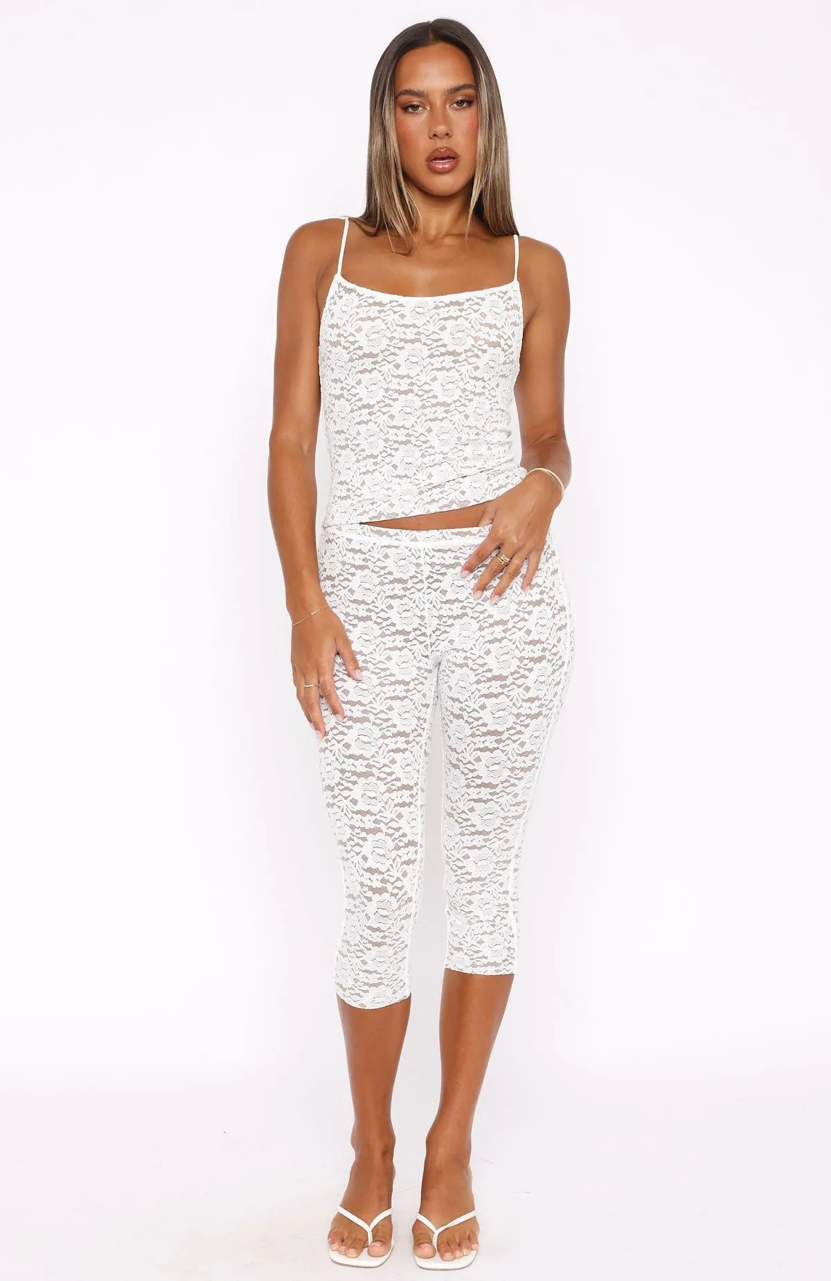 Vibe With Me Lace Capri Pants White sold by White Fox Boutique product image thumbnail 2
