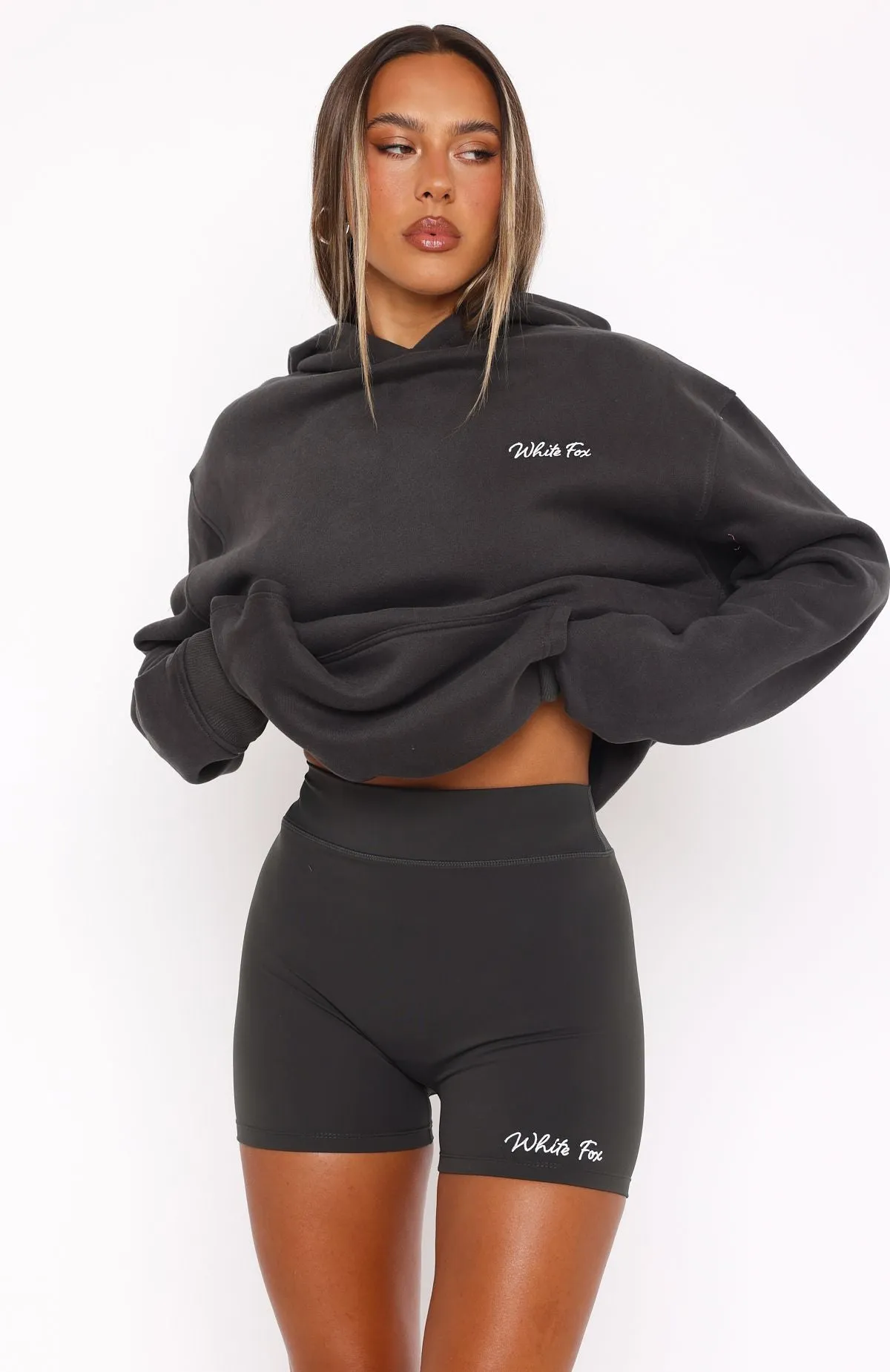 Match Your Words Bike Shorts Charcoal sold by White Fox Boutique product image thumbnail 2