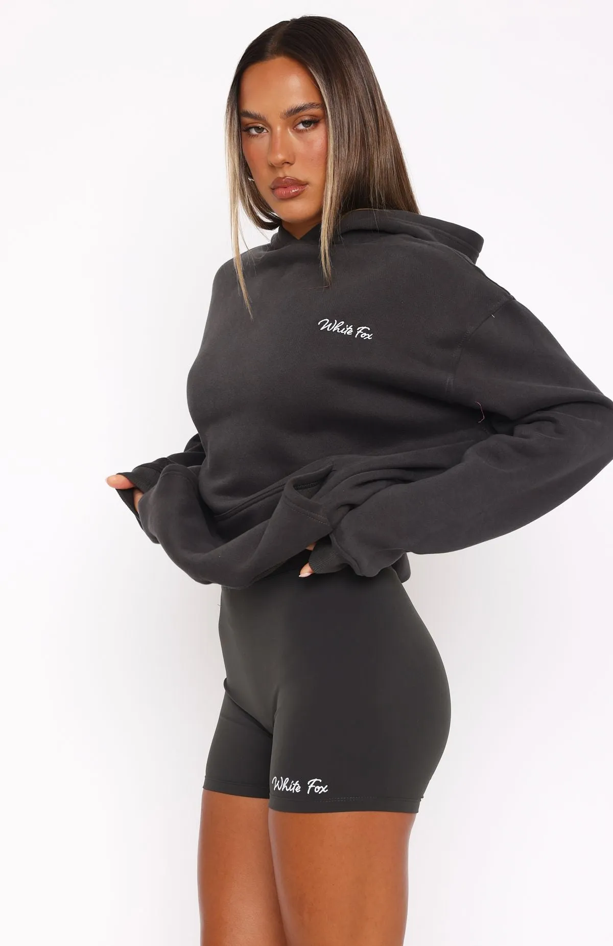 Match Your Words Bike Shorts Charcoal sold by White Fox Boutique product image thumbnail 3