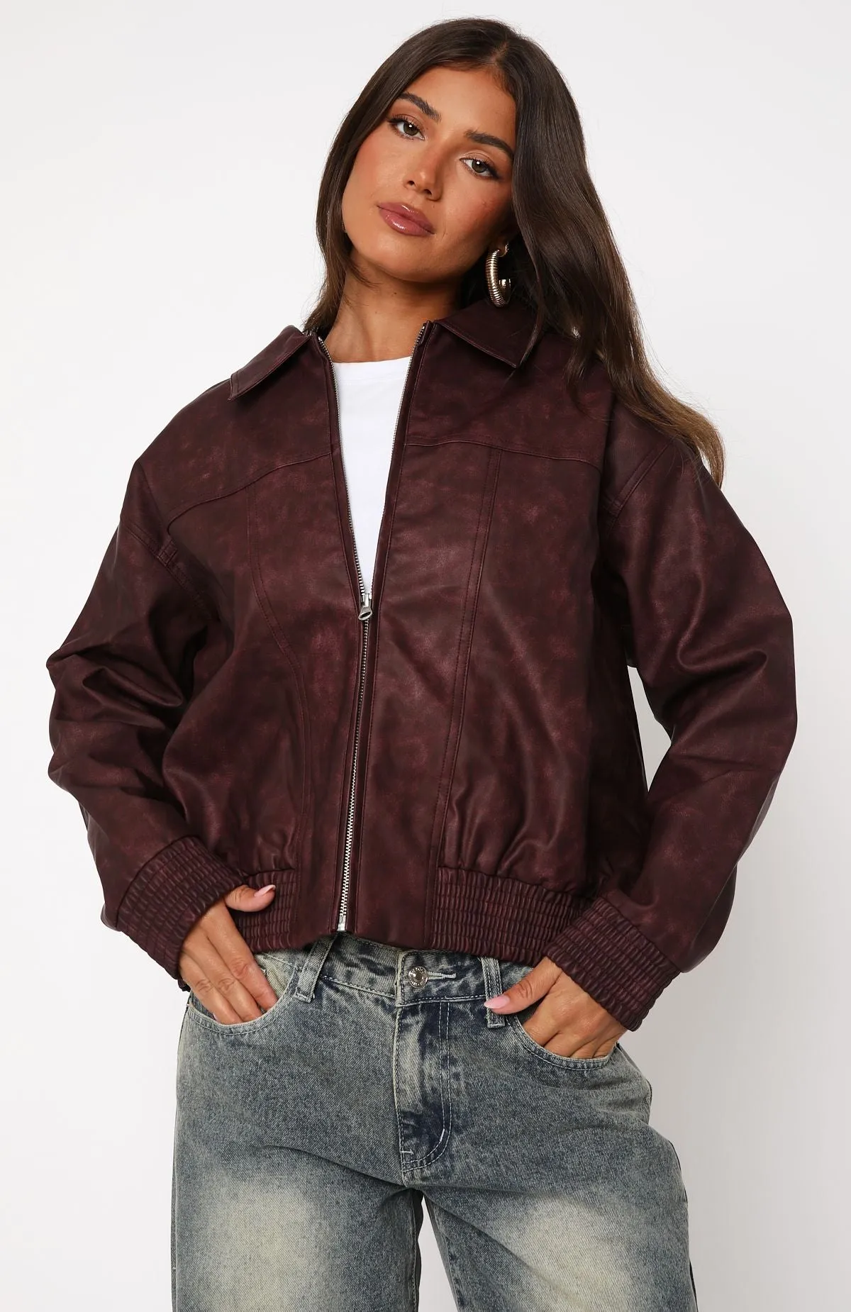 Make Things Right PU Bomber Jacket Plum sold by White Fox Boutique product image thumbnail 2