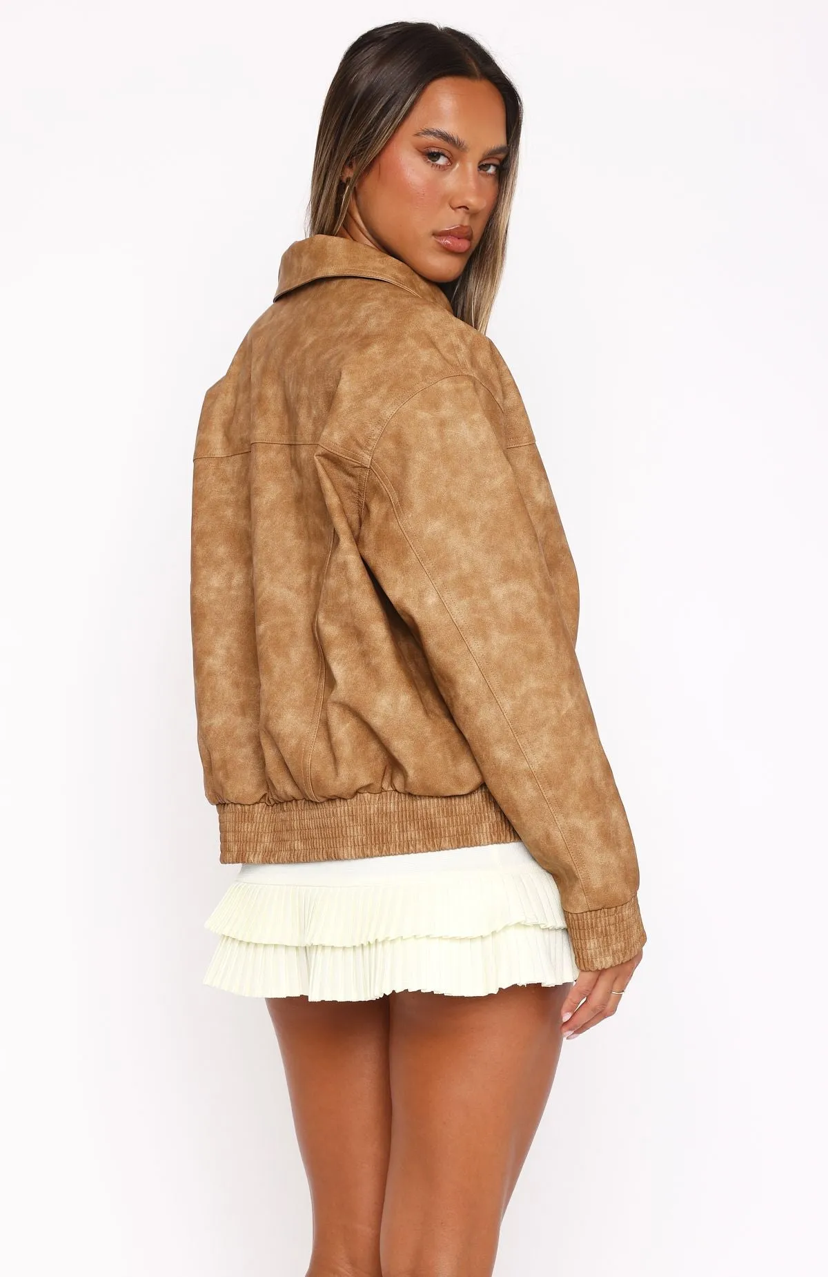 Make Things Right PU Bomber Jacket Tan sold by White Fox Boutique product image thumbnail 4