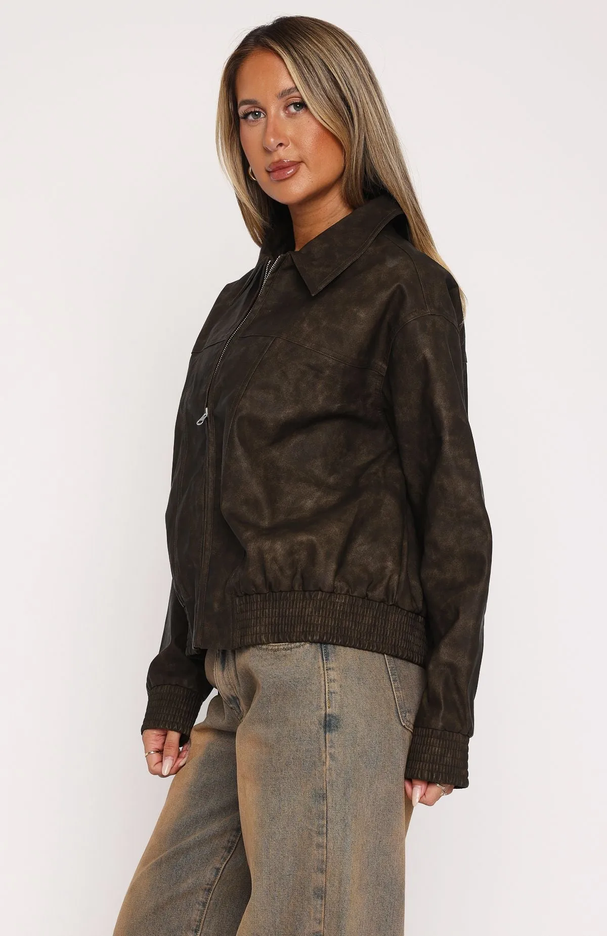 Make Things Right PU Bomber Jacket Chocolate sold by White Fox Boutique product image thumbnail 3