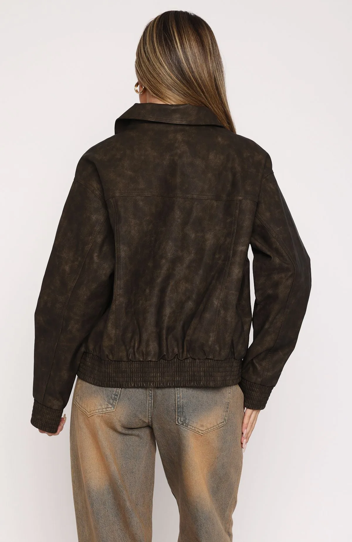Make Things Right PU Bomber Jacket Chocolate sold by White Fox Boutique product image thumbnail 4