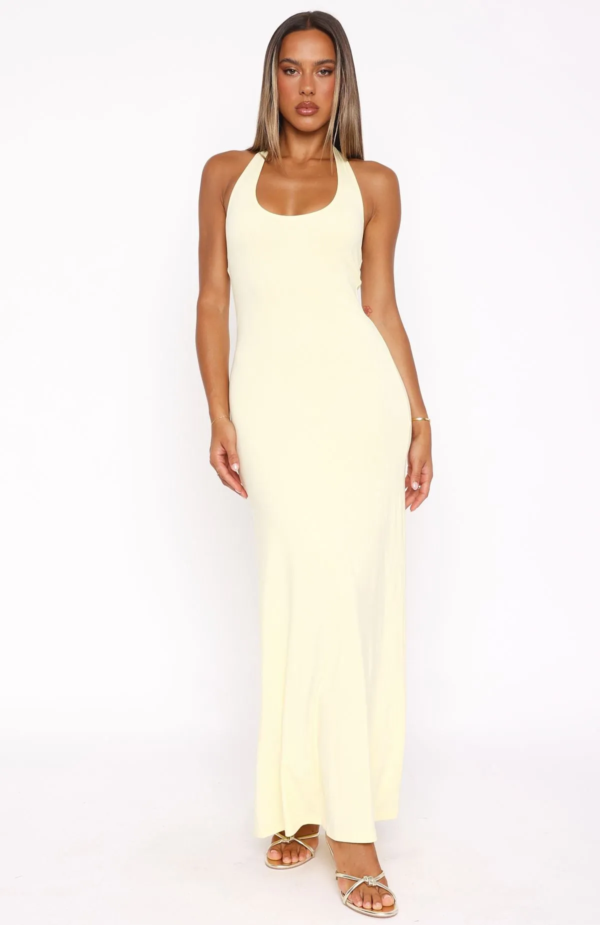 Took A Chance Halter Maxi Dress Lemon sold by White Fox Boutique product image thumbnail 2