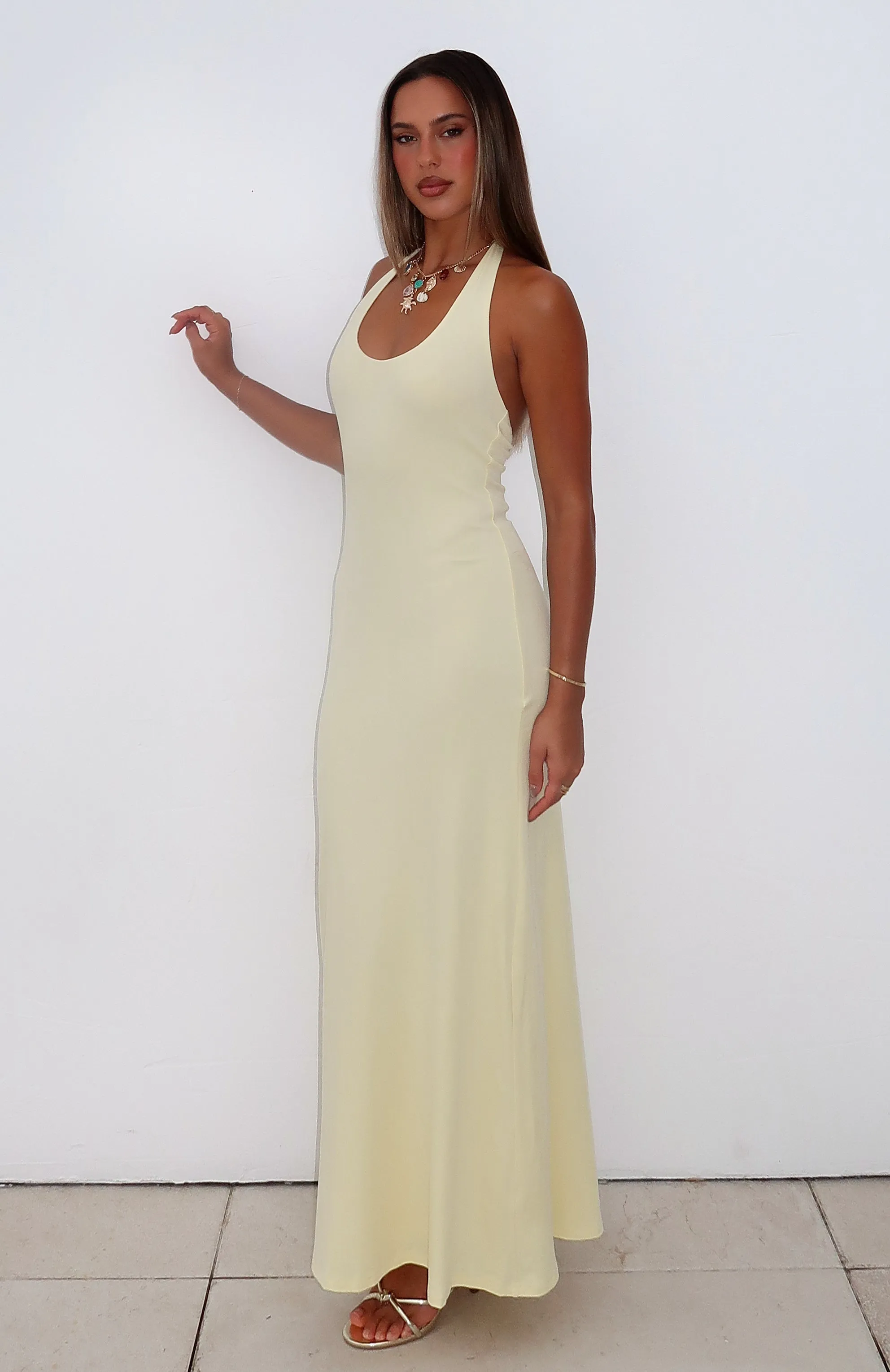 Took A Chance Halter Maxi Dress Lemon sold by White Fox Boutique
