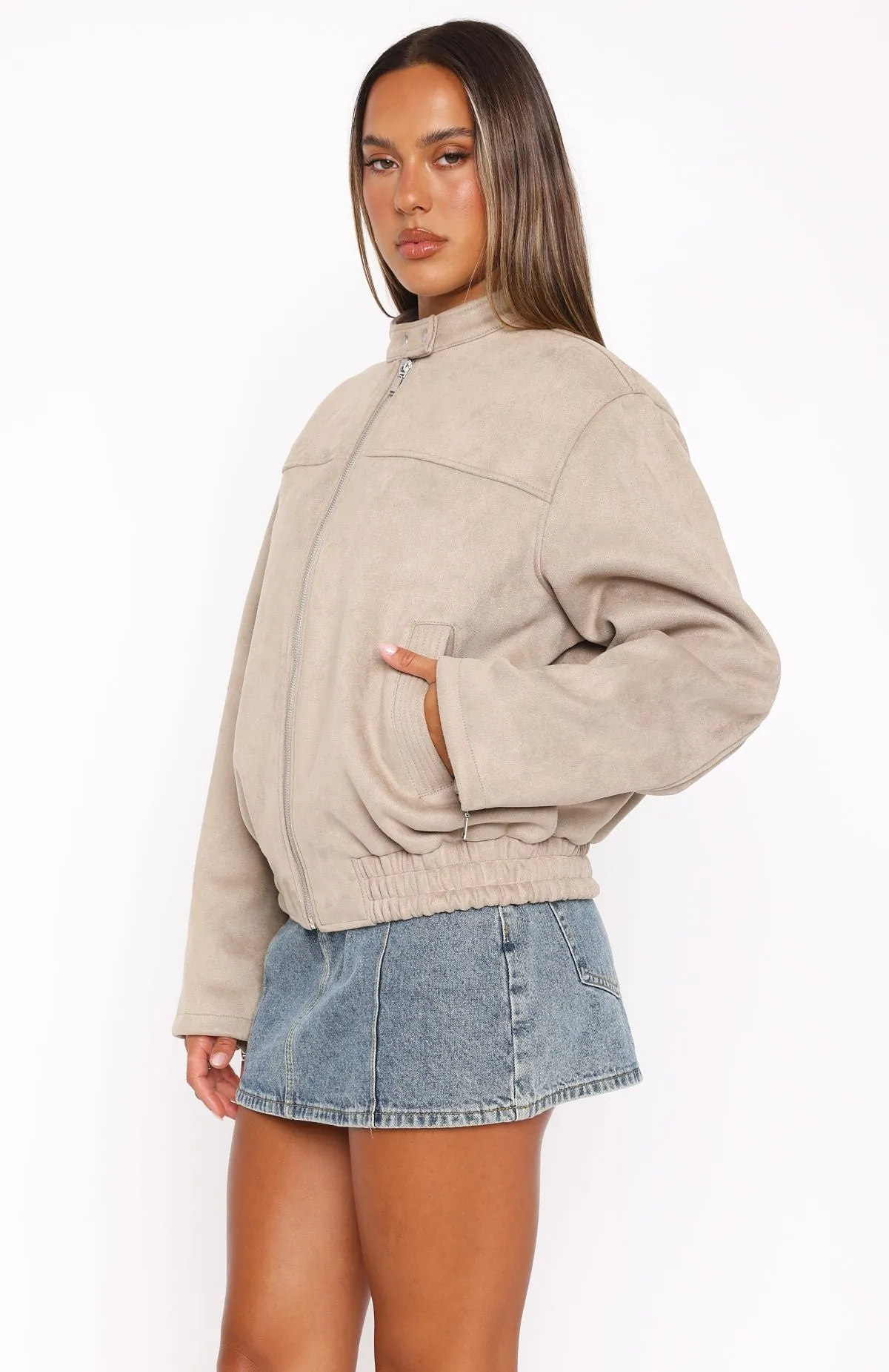 Watchin' Out Faux Suede Bomber Jacket Sand sold by White Fox Boutique product image thumbnail 3