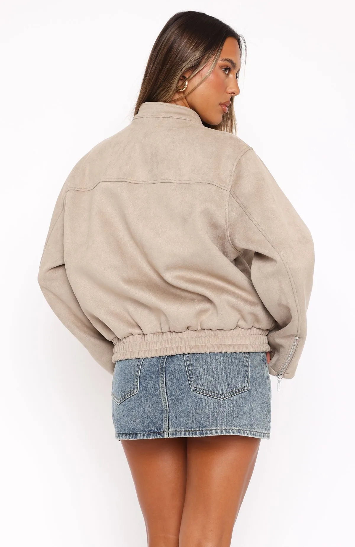 Watchin' Out Faux Suede Bomber Jacket Sand sold by White Fox Boutique product image thumbnail 4